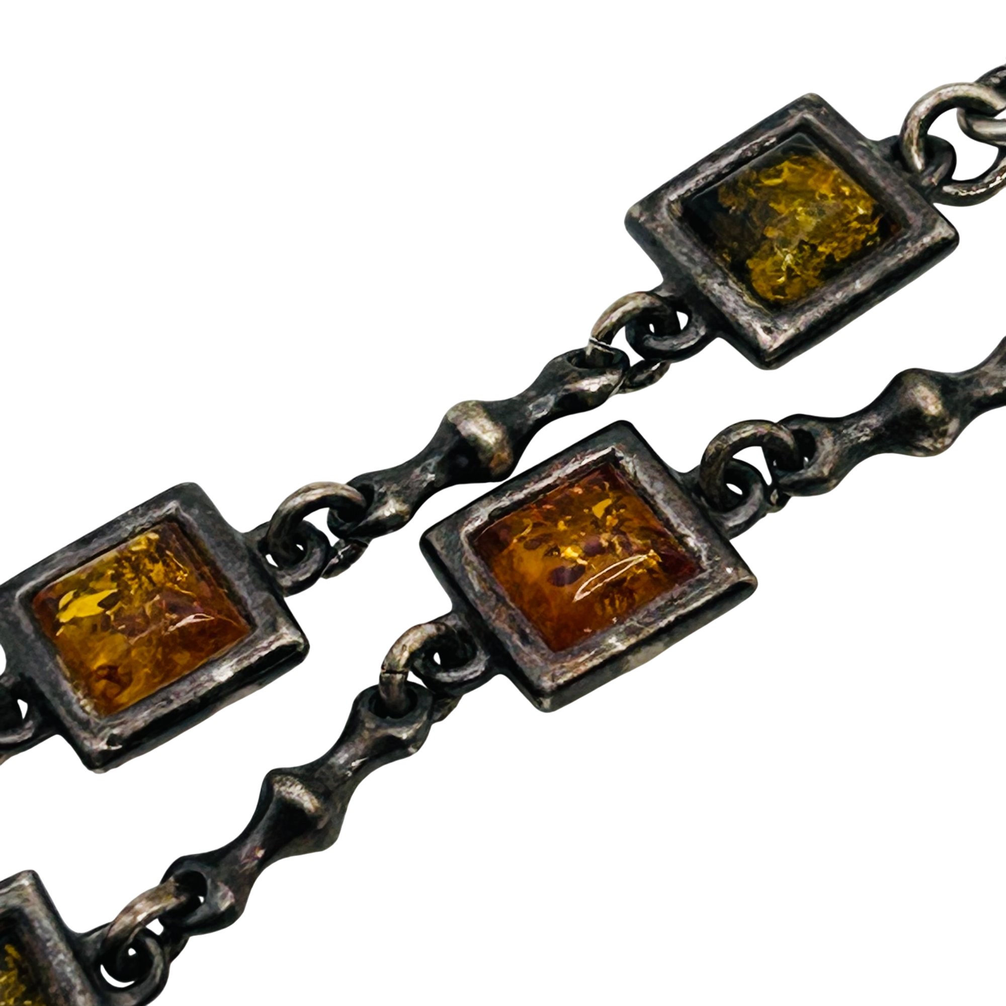 Sterling Amber Link Chain Bracelet
