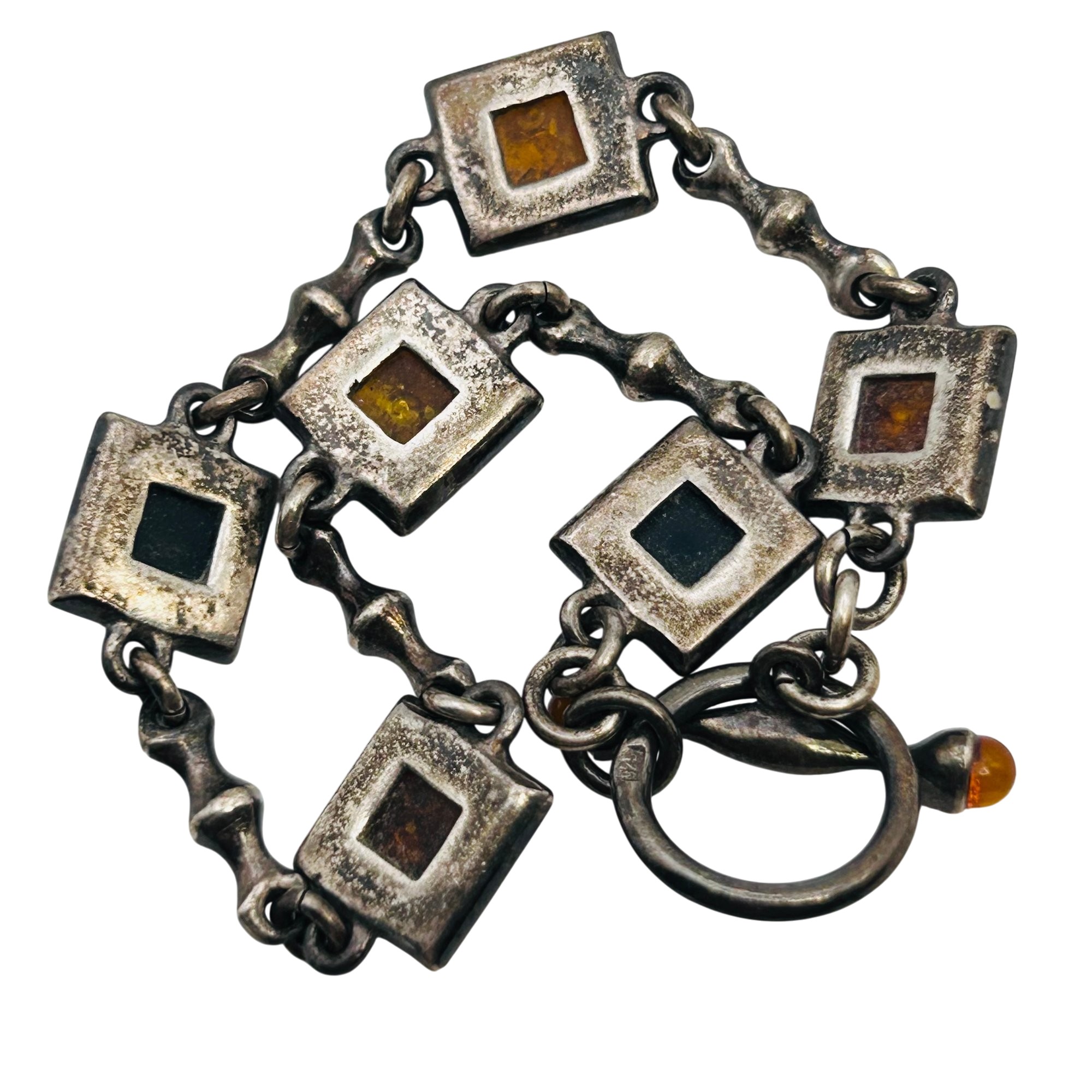Sterling Amber Link Chain Bracelet