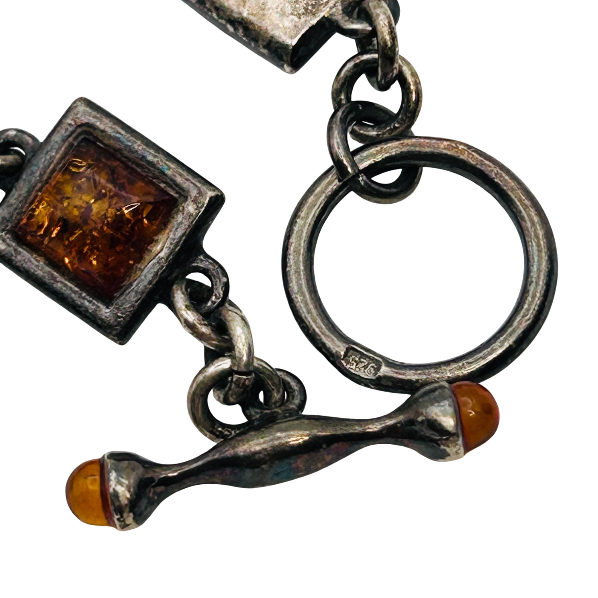Sterling Amber Link Chain Bracelet