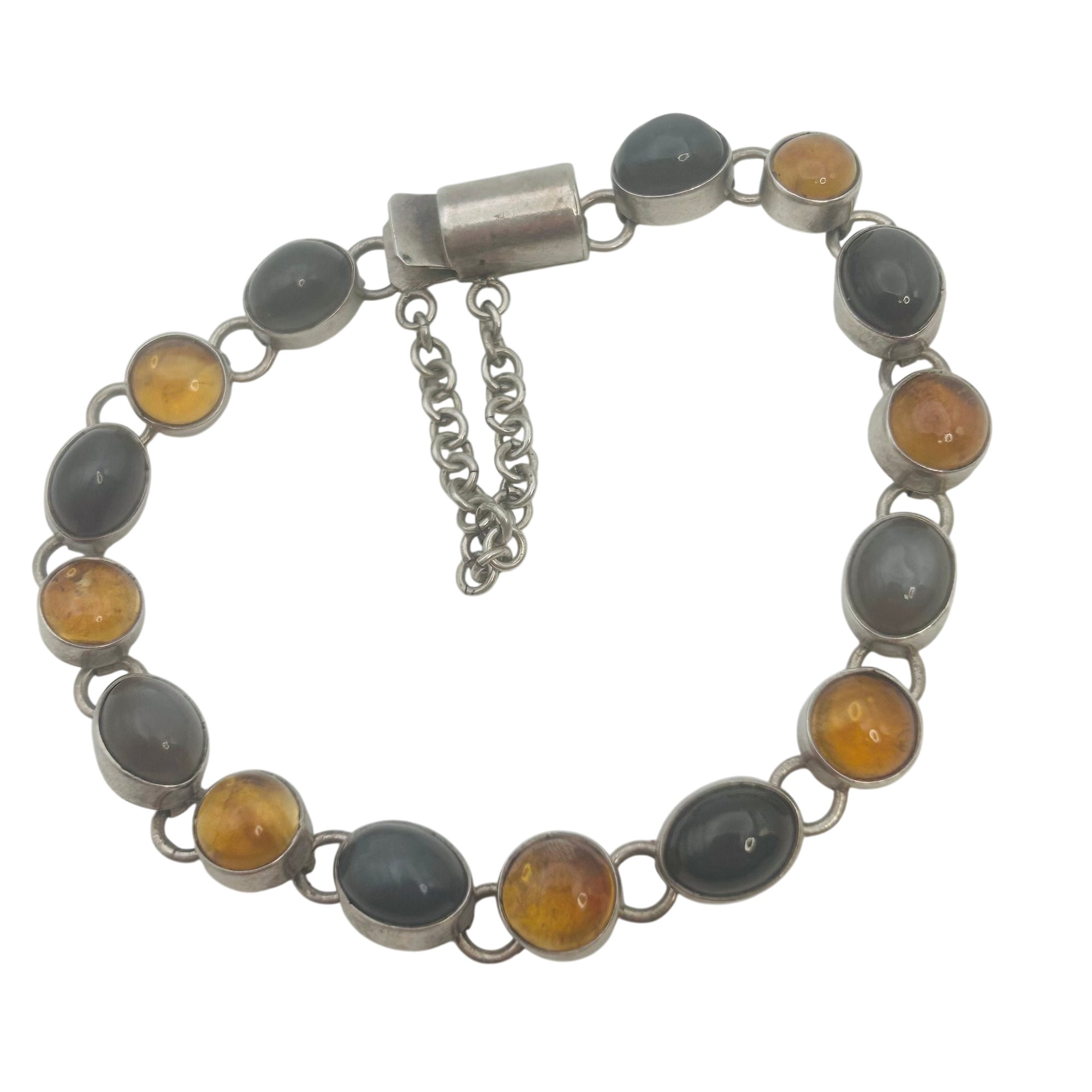 Sterling Multi-stone Linked Chain Bracelet