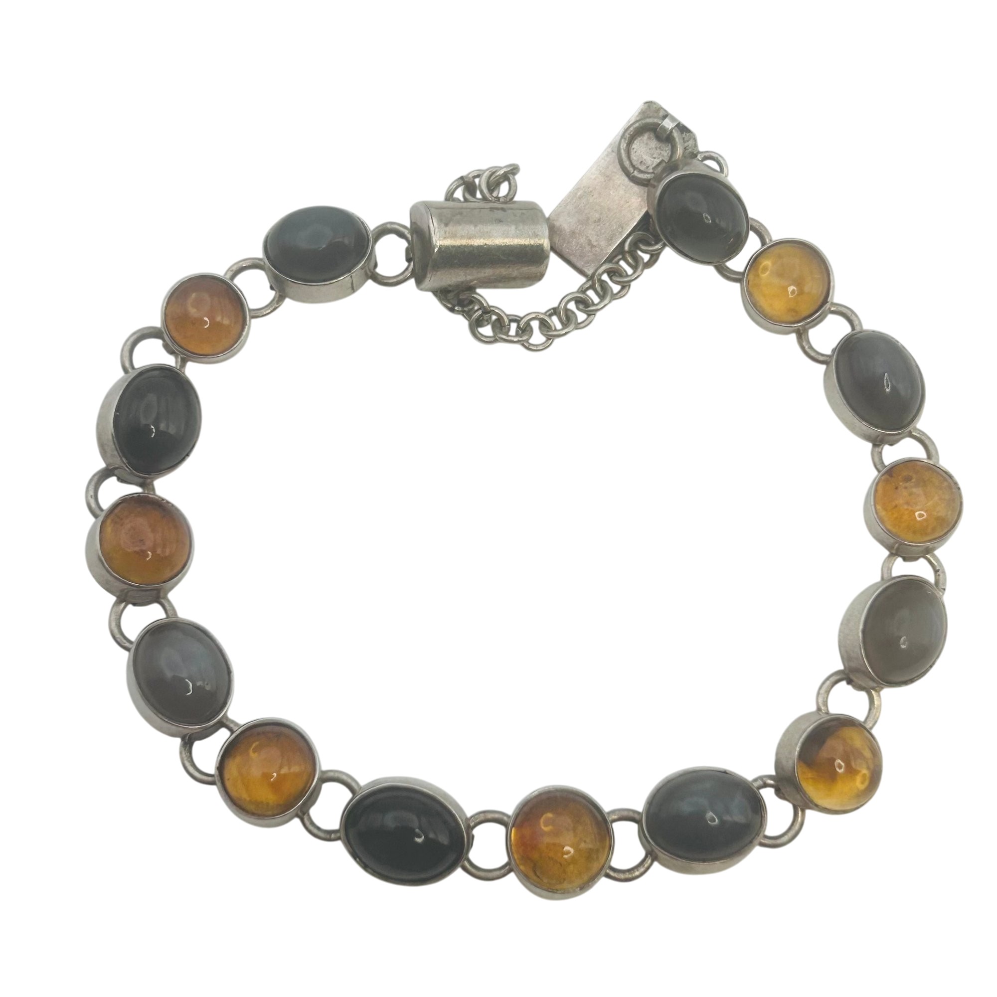 Sterling Multi-stone Linked Chain Bracelet