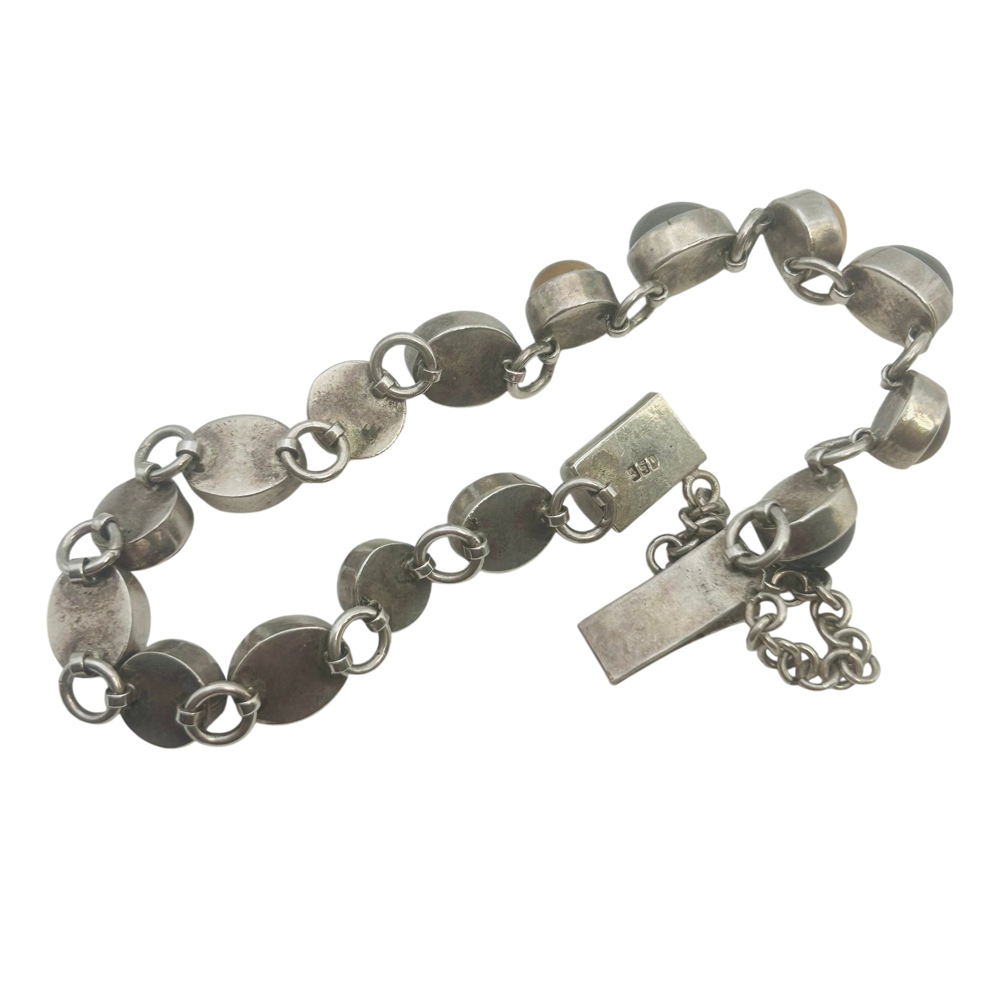 Sterling Multi-stone Linked Chain Bracelet