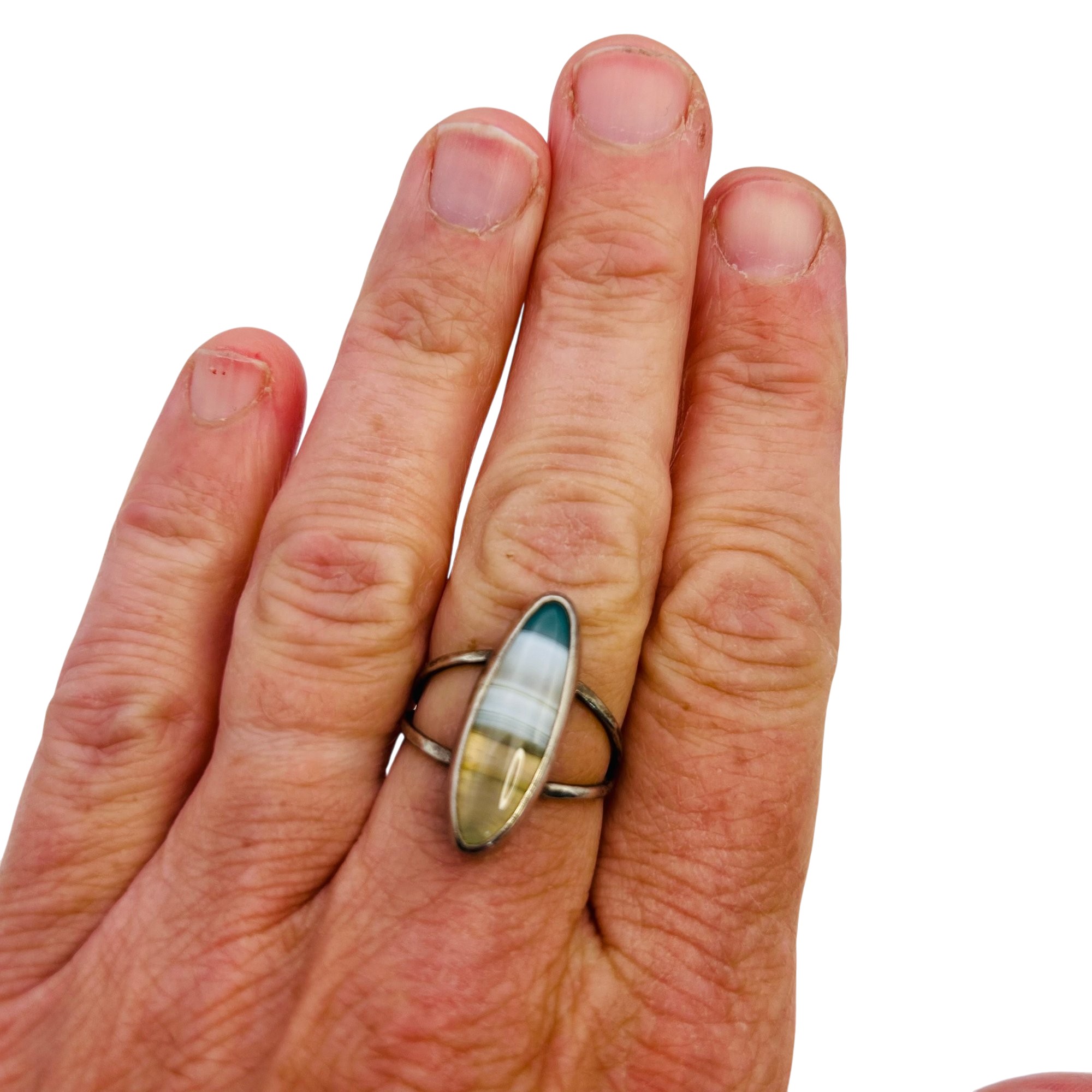 Sterling Banded Agate Ring Sz 7.5
