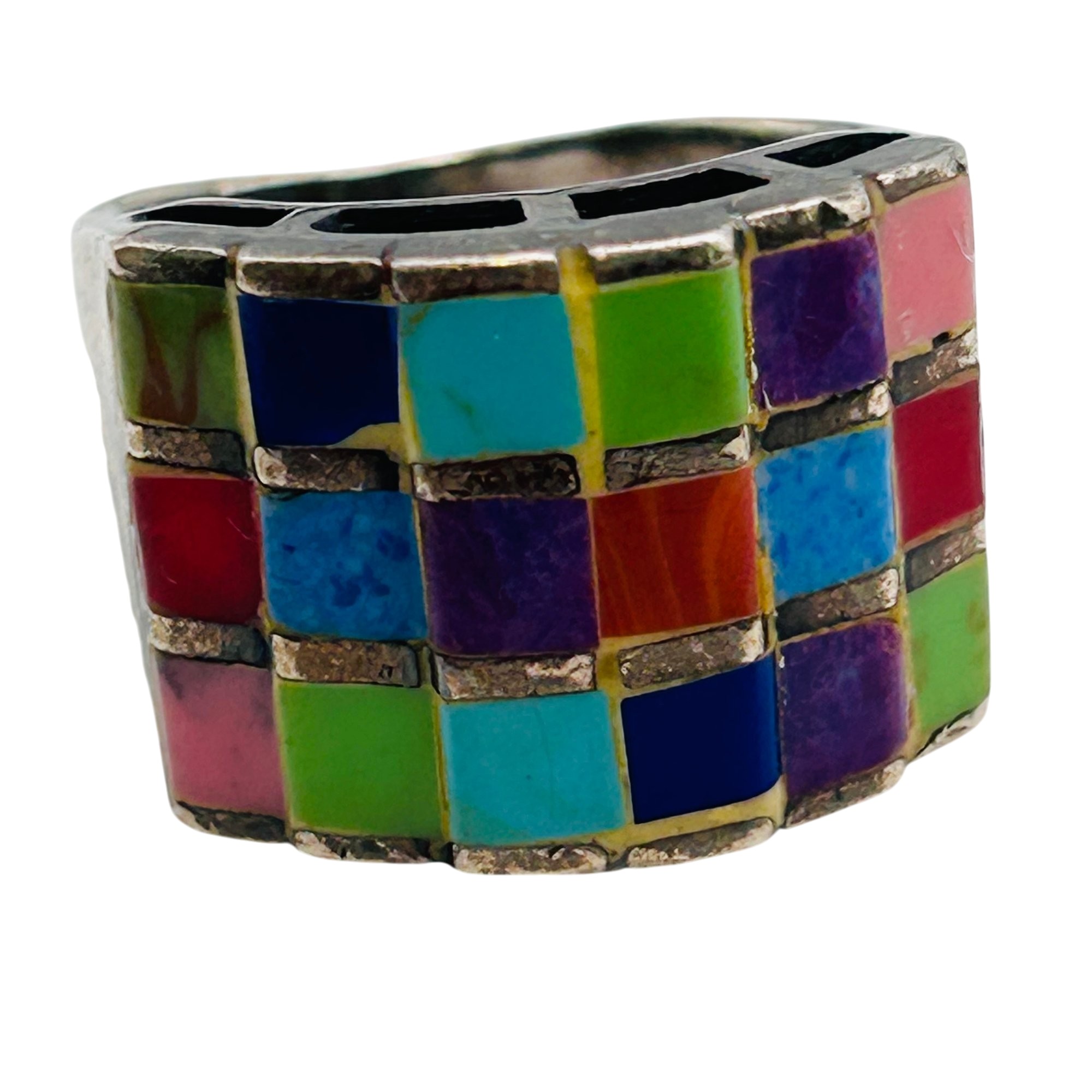 Sterling Multi-stone Mosaic Ring Sz 9