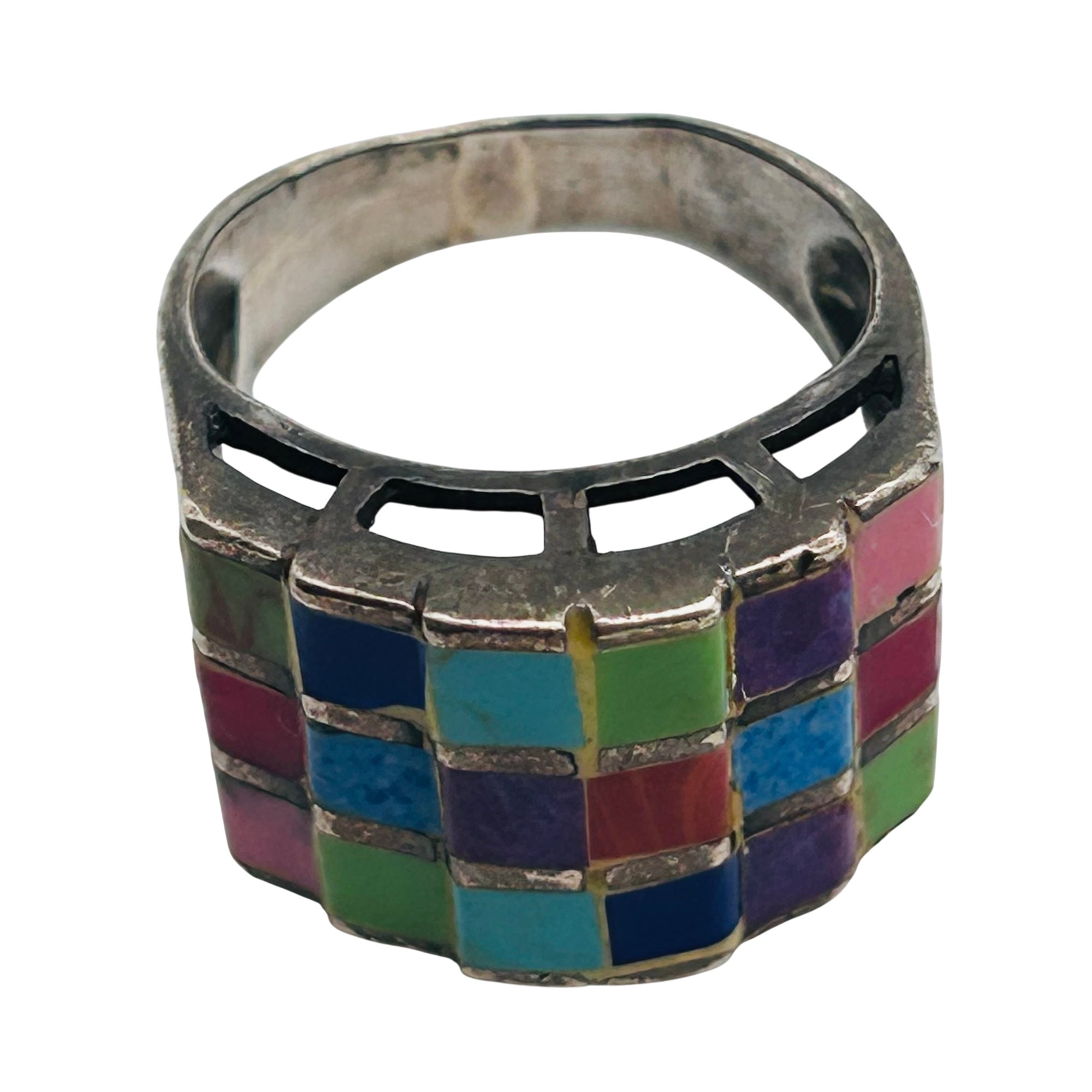 Sterling Multi-stone Mosaic Ring Sz 9
