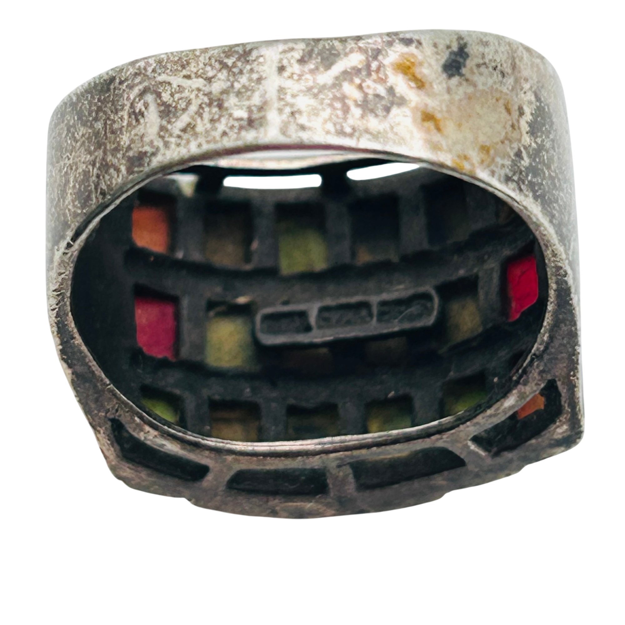 Sterling Multi-stone Mosaic Ring Sz 9