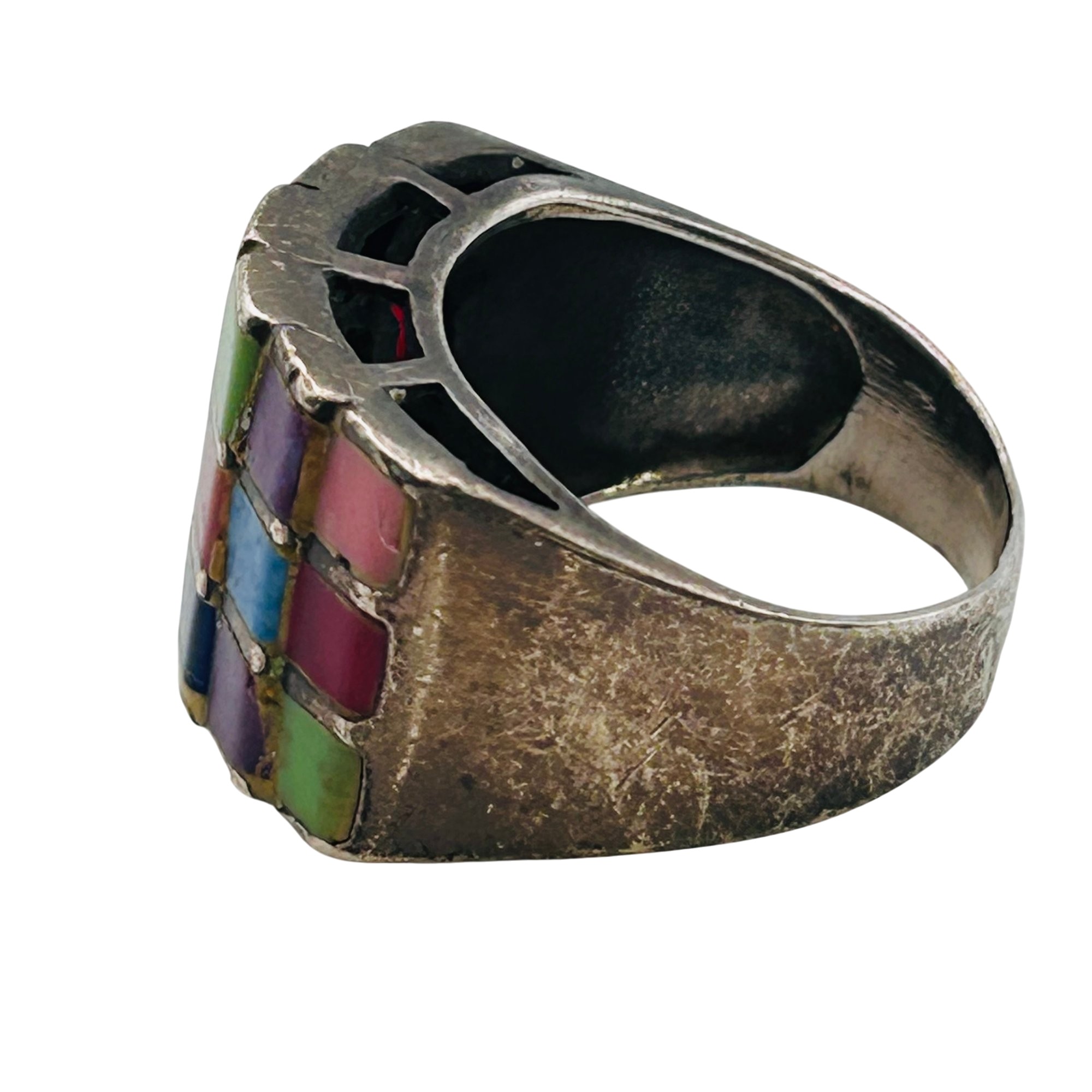 Sterling Multi-stone Mosaic Ring Sz 9