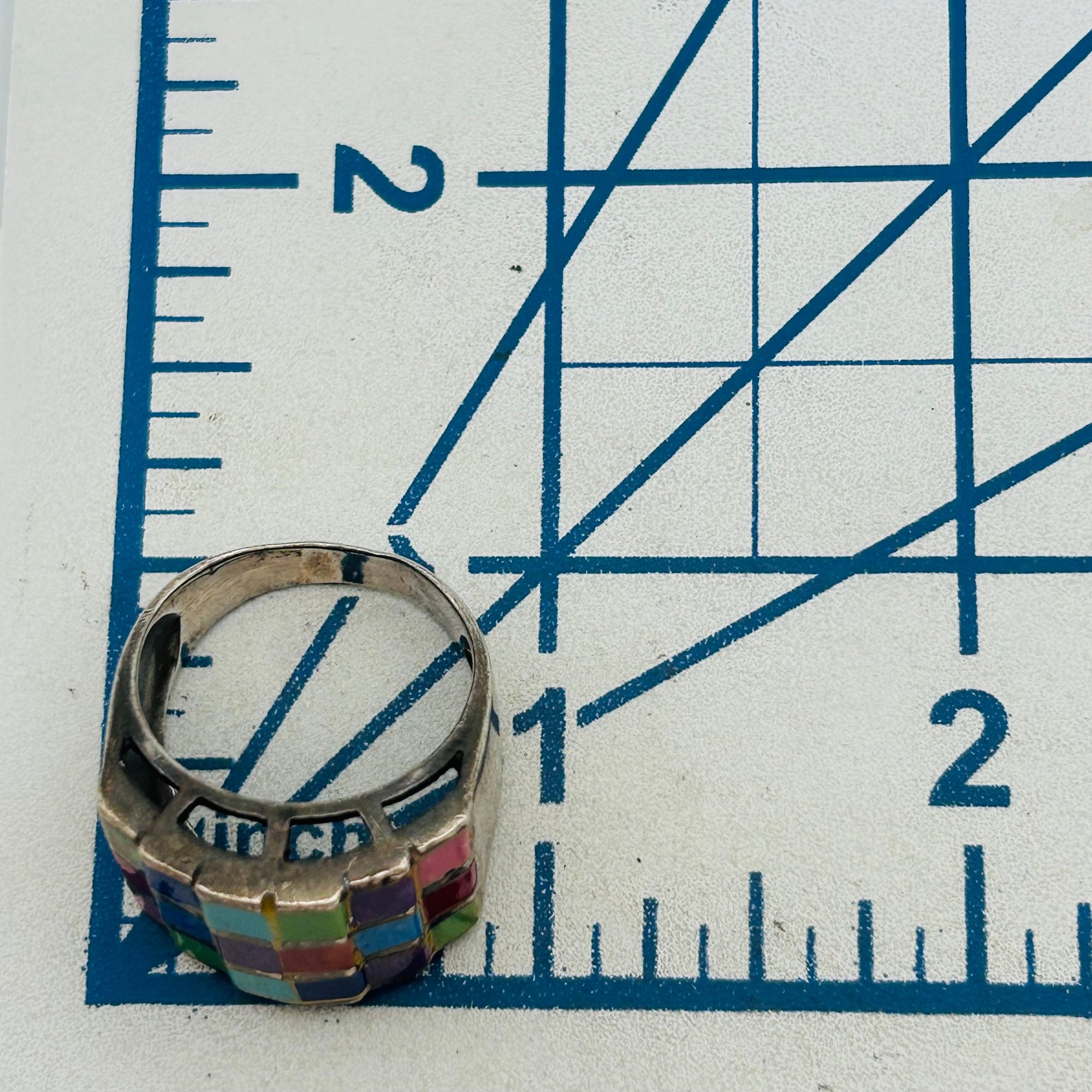 Sterling Multi-stone Mosaic Ring Sz 9