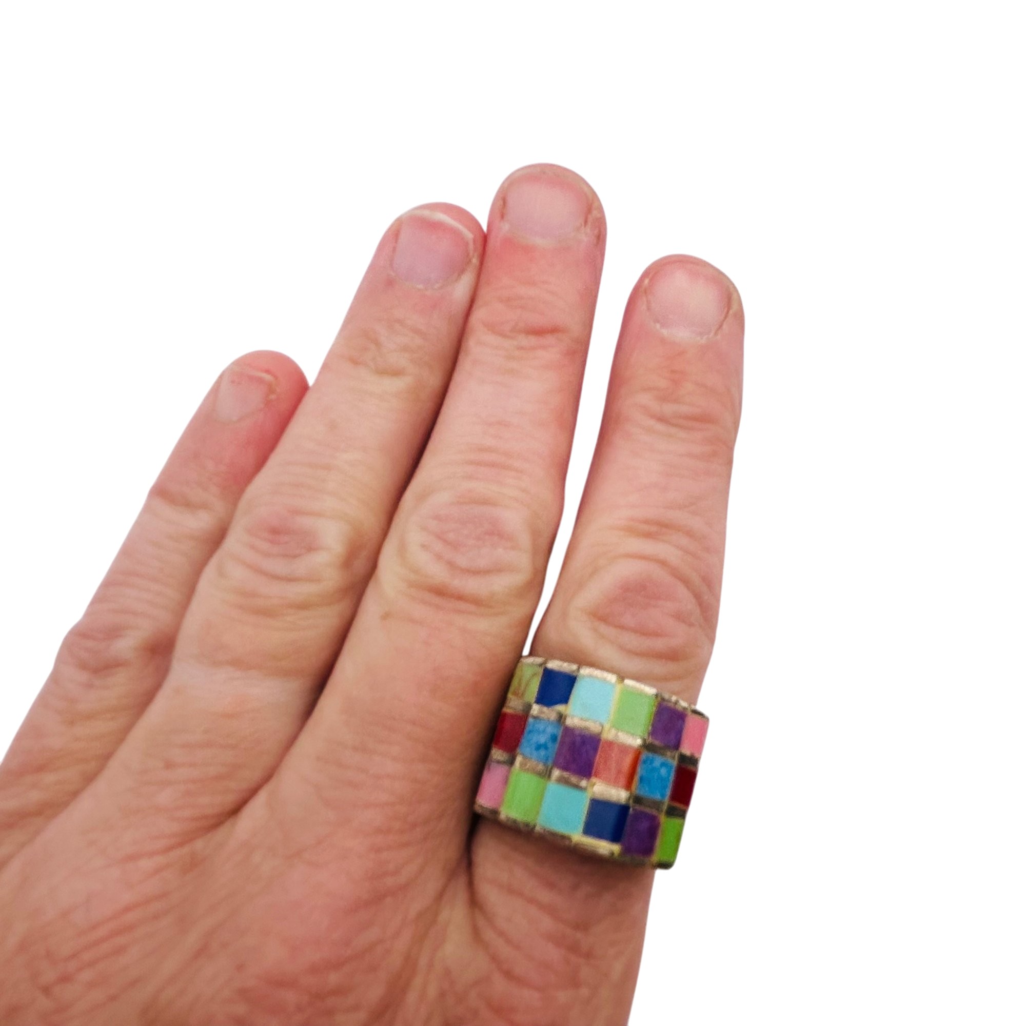 Sterling Multi-stone Mosaic Ring Sz 9