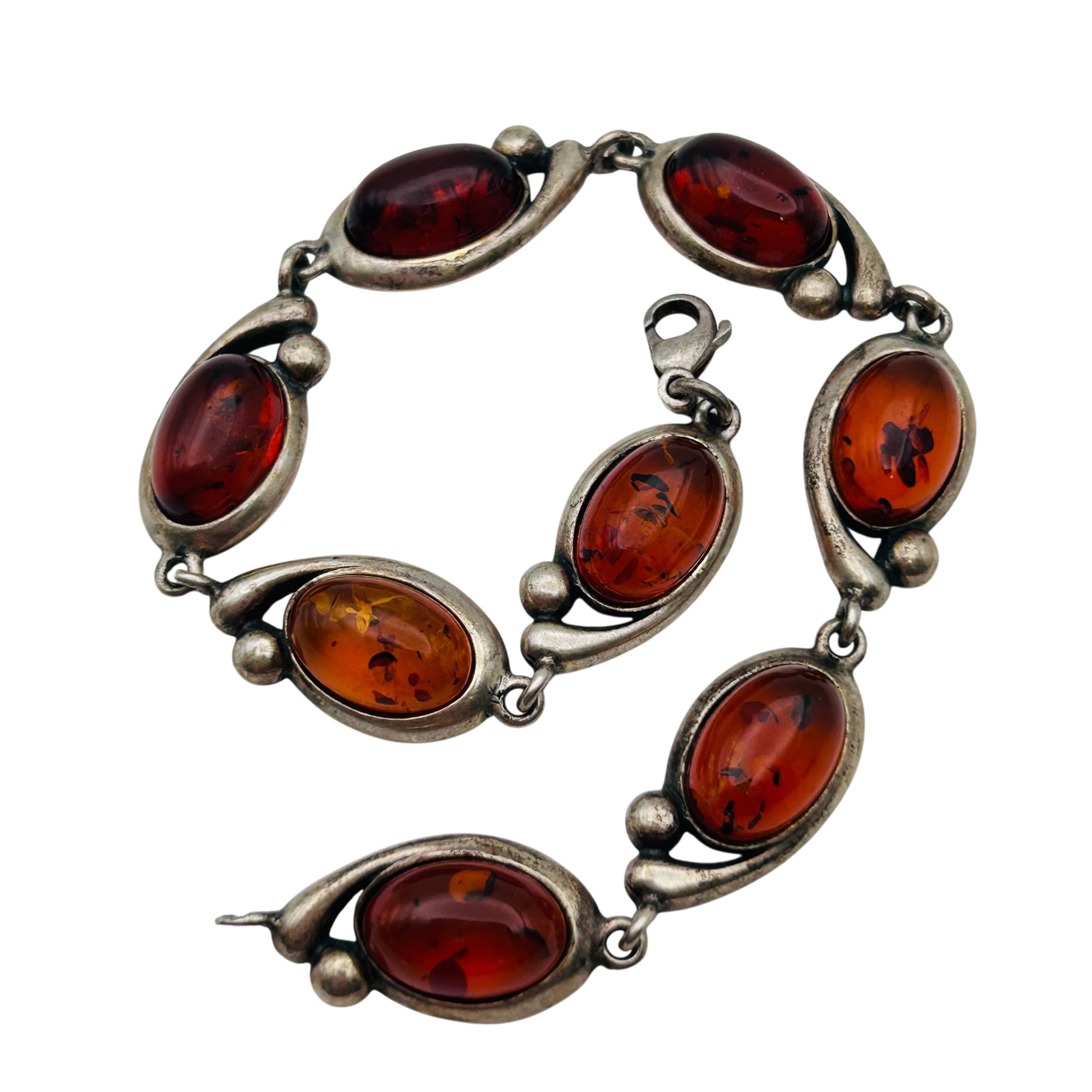 Sterling Amber Linked Chain Bracelet