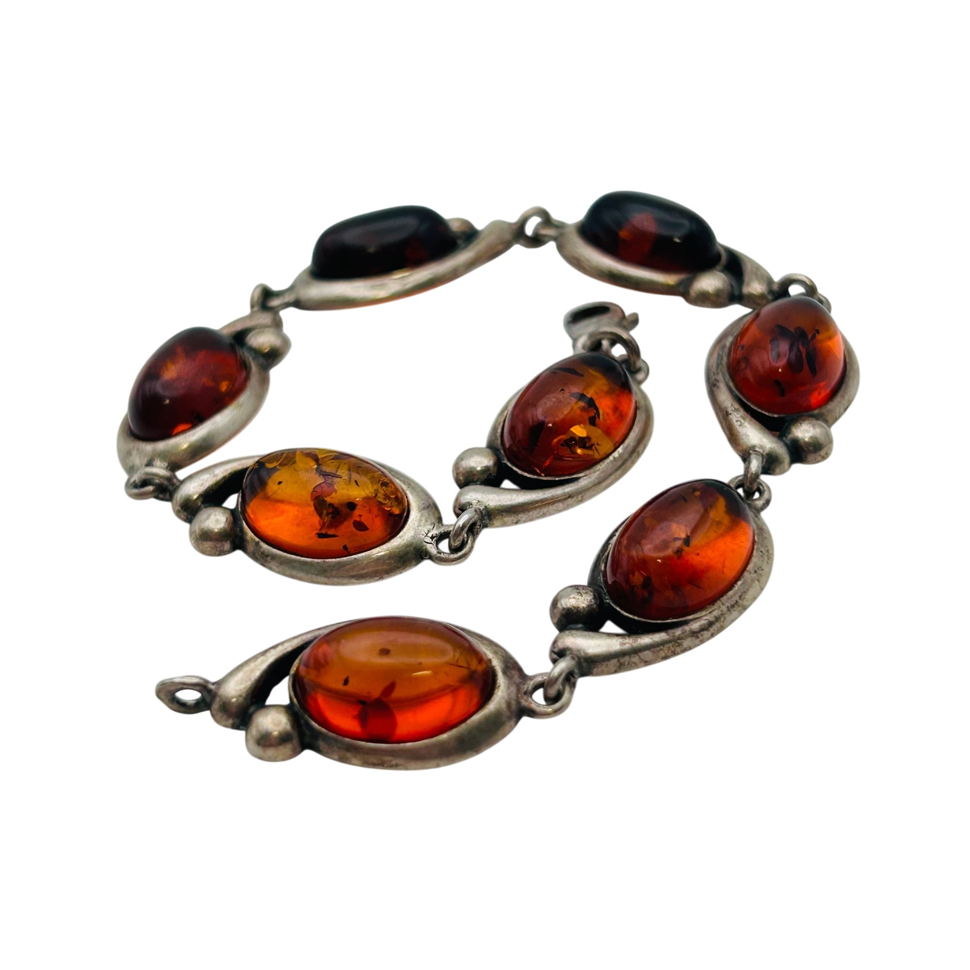 Sterling Amber Linked Chain Bracelet