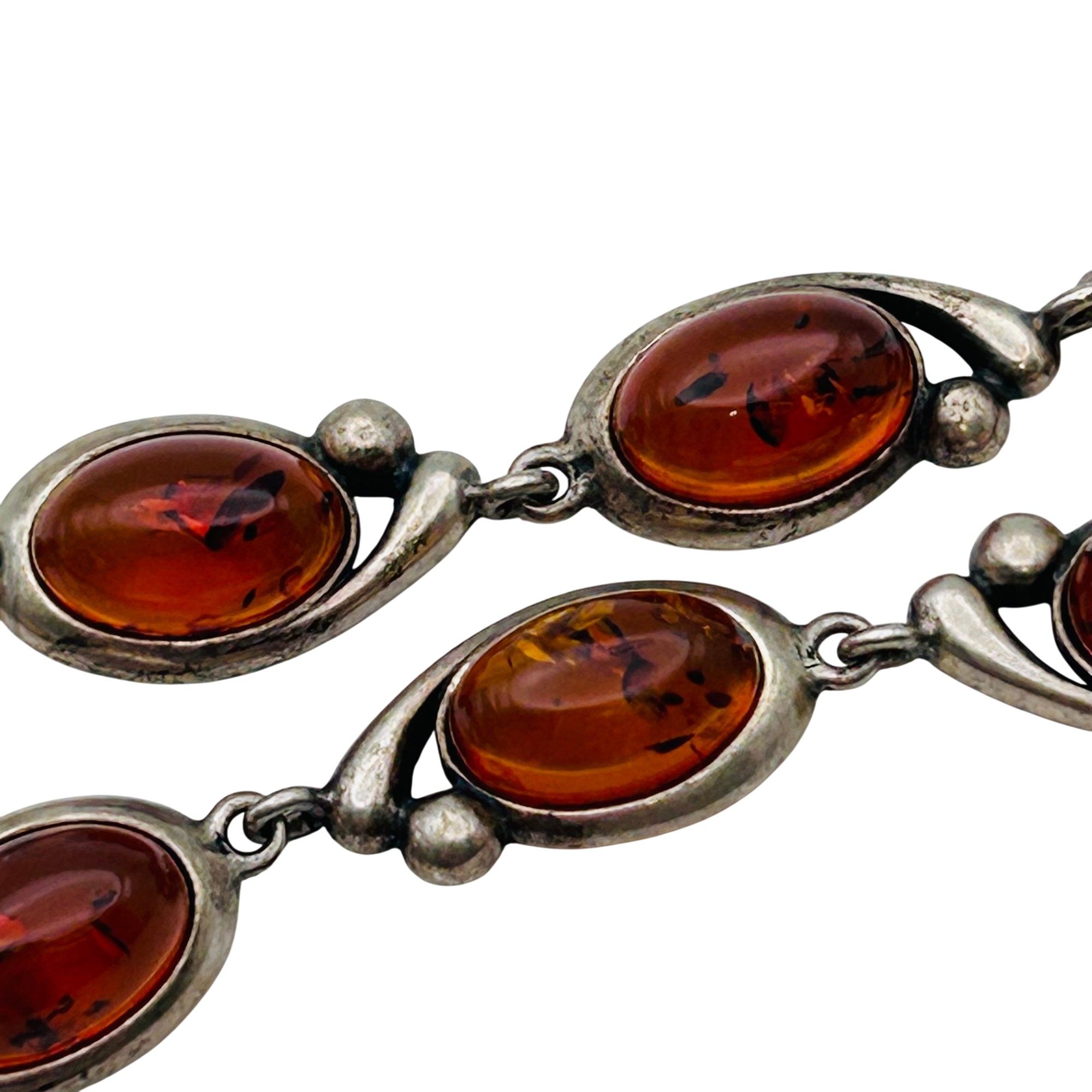 Sterling Amber Linked Chain Bracelet