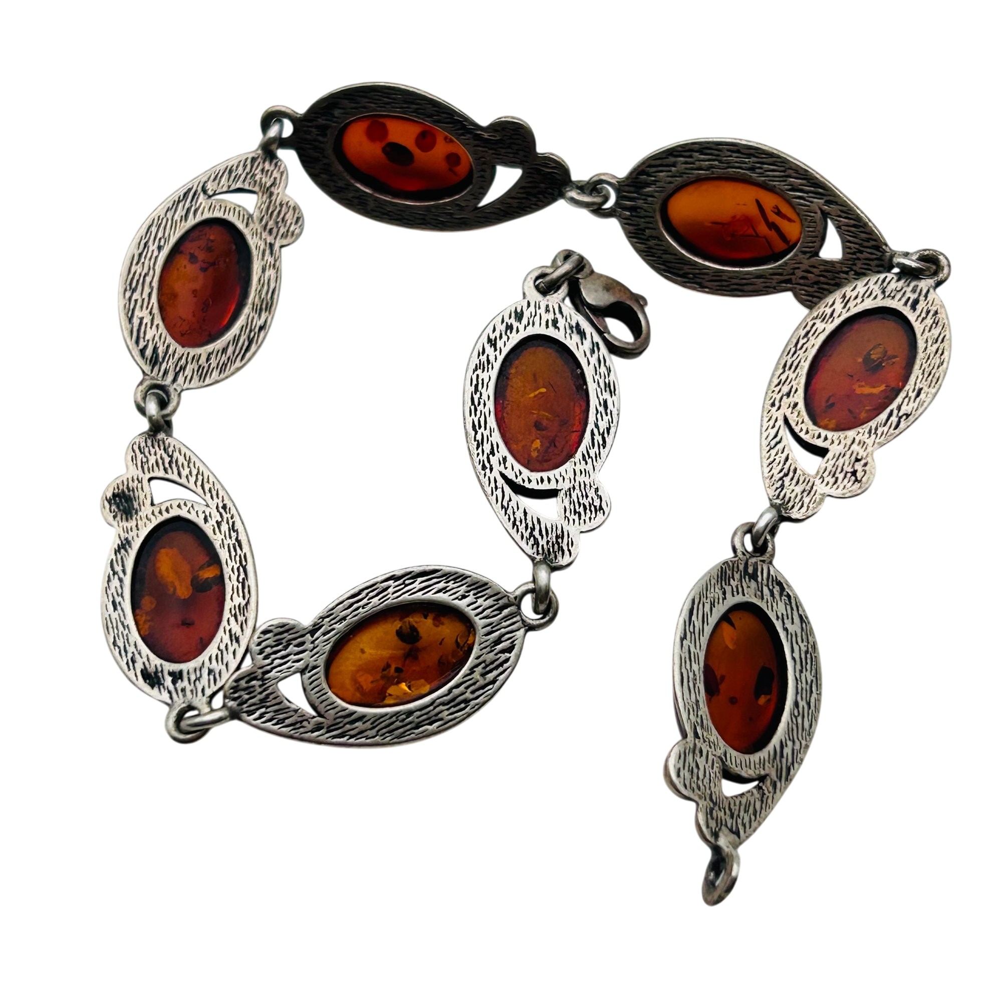 Sterling Amber Linked Chain Bracelet