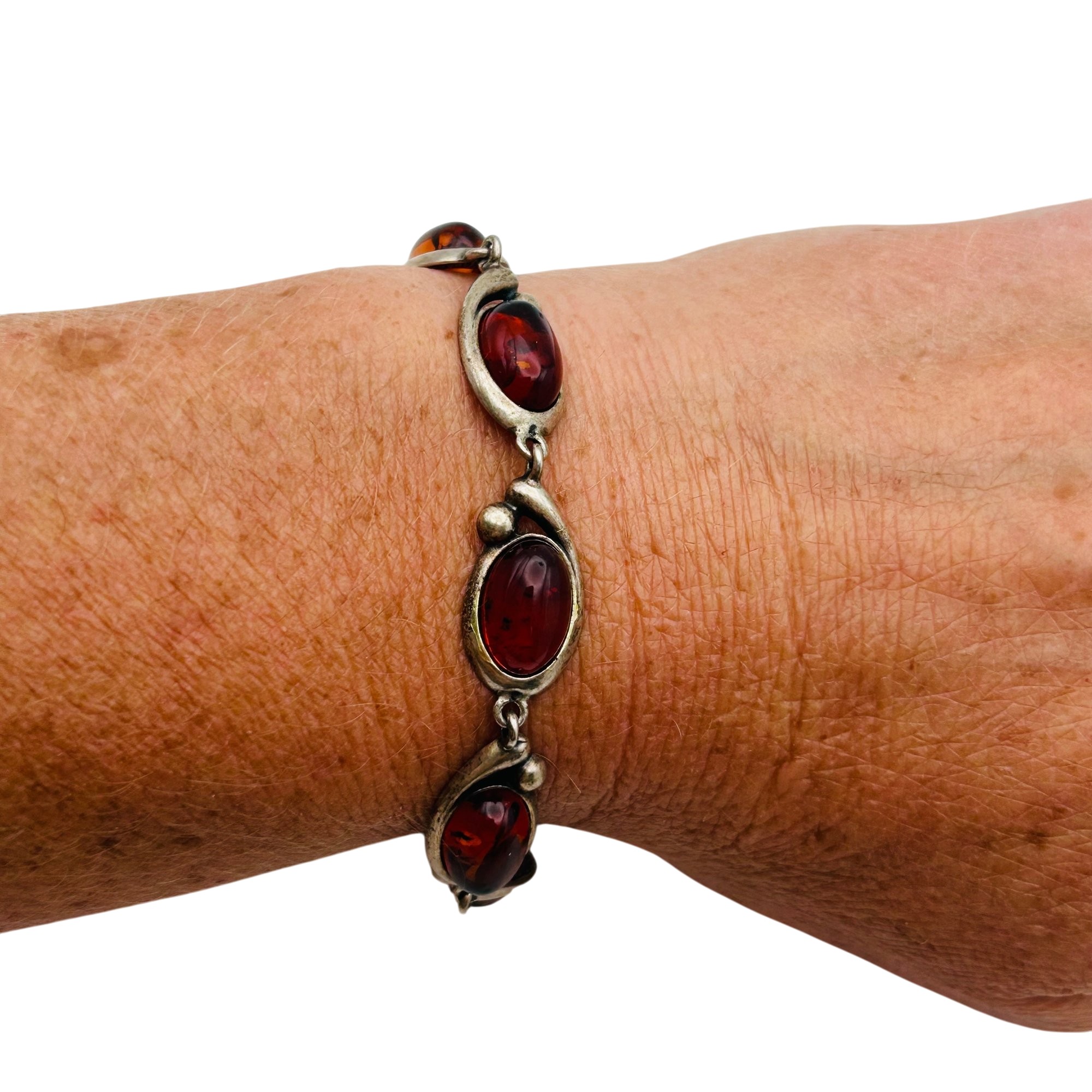 Sterling Amber Linked Chain Bracelet