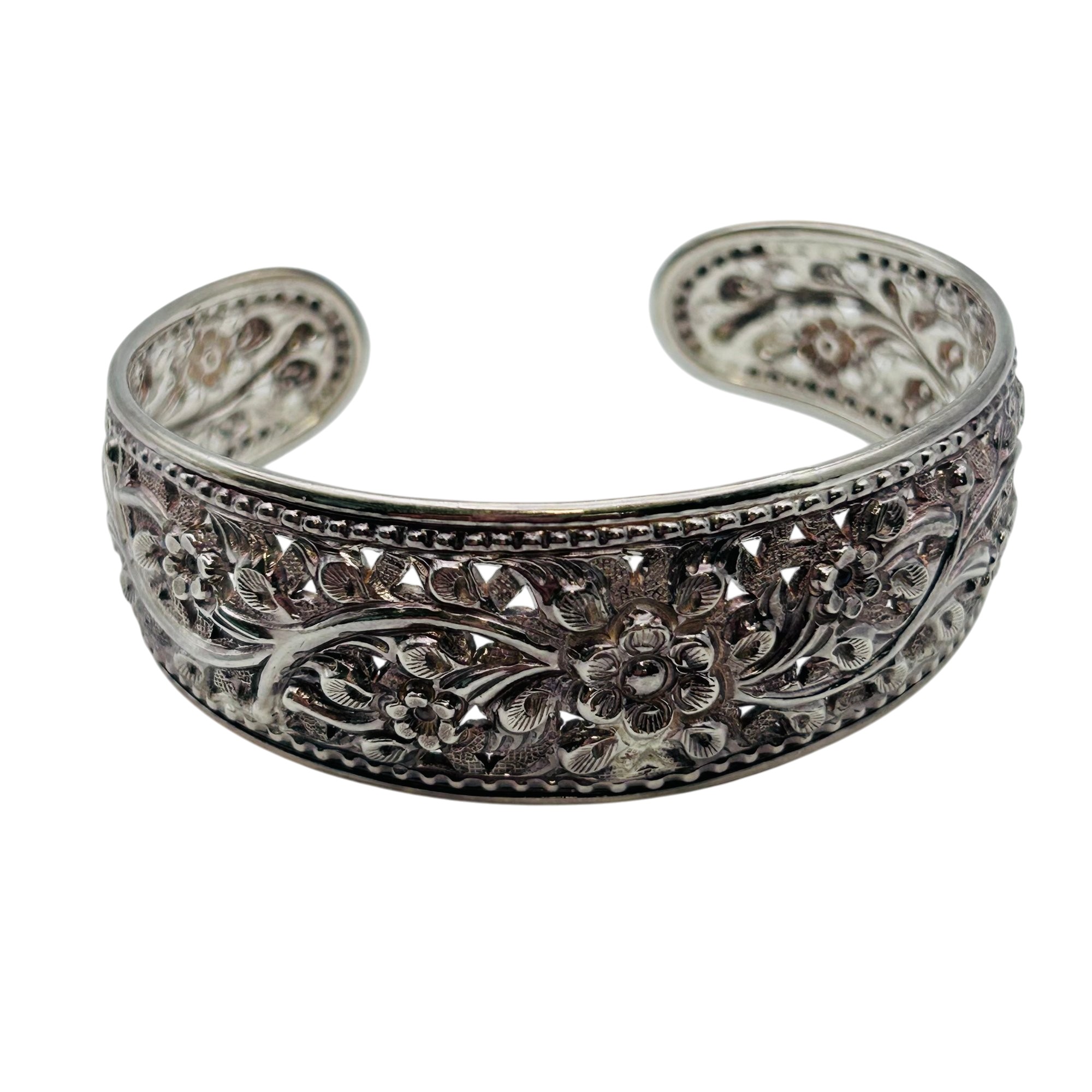 Sterling Floral Cuff Bracelet