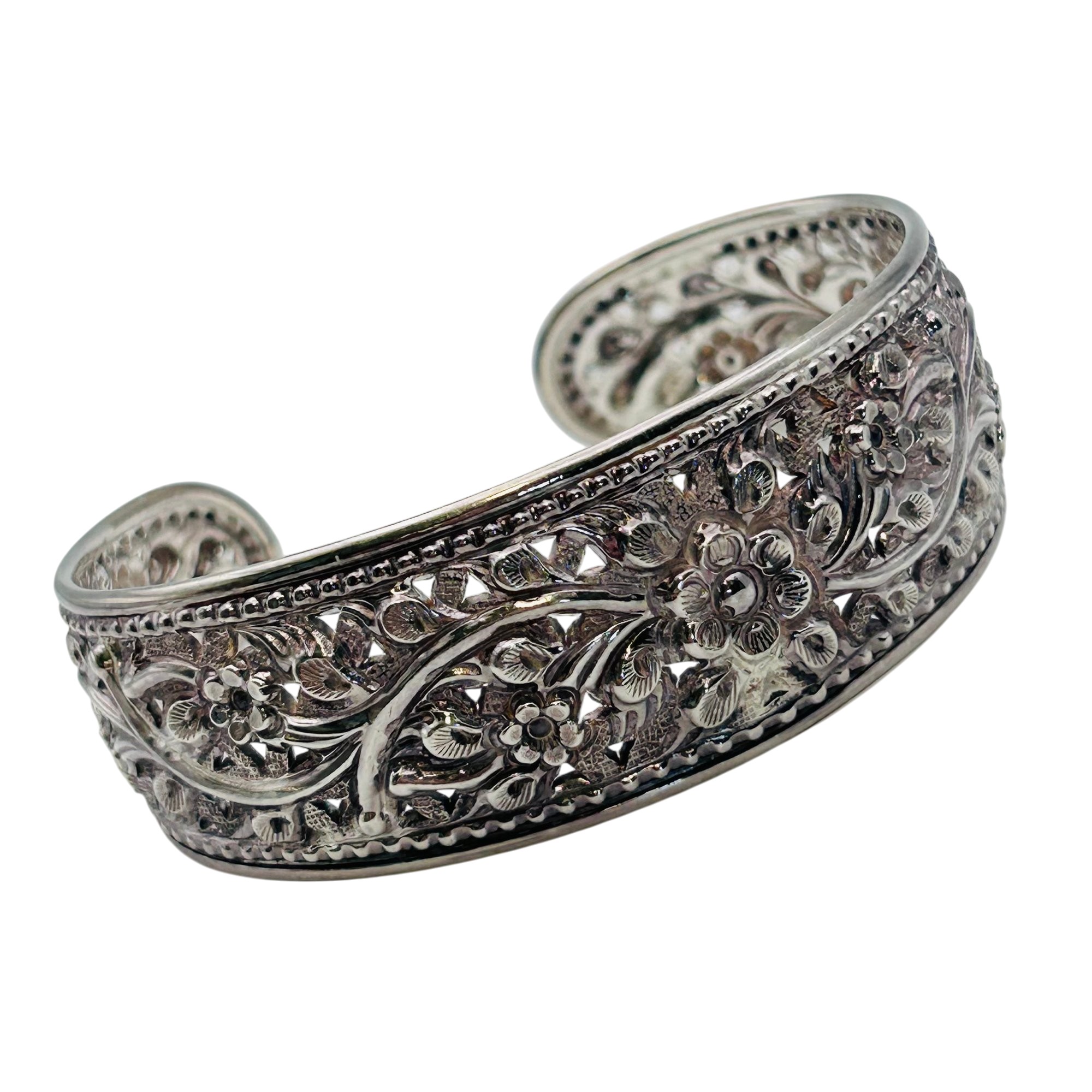 Sterling Floral Cuff Bracelet