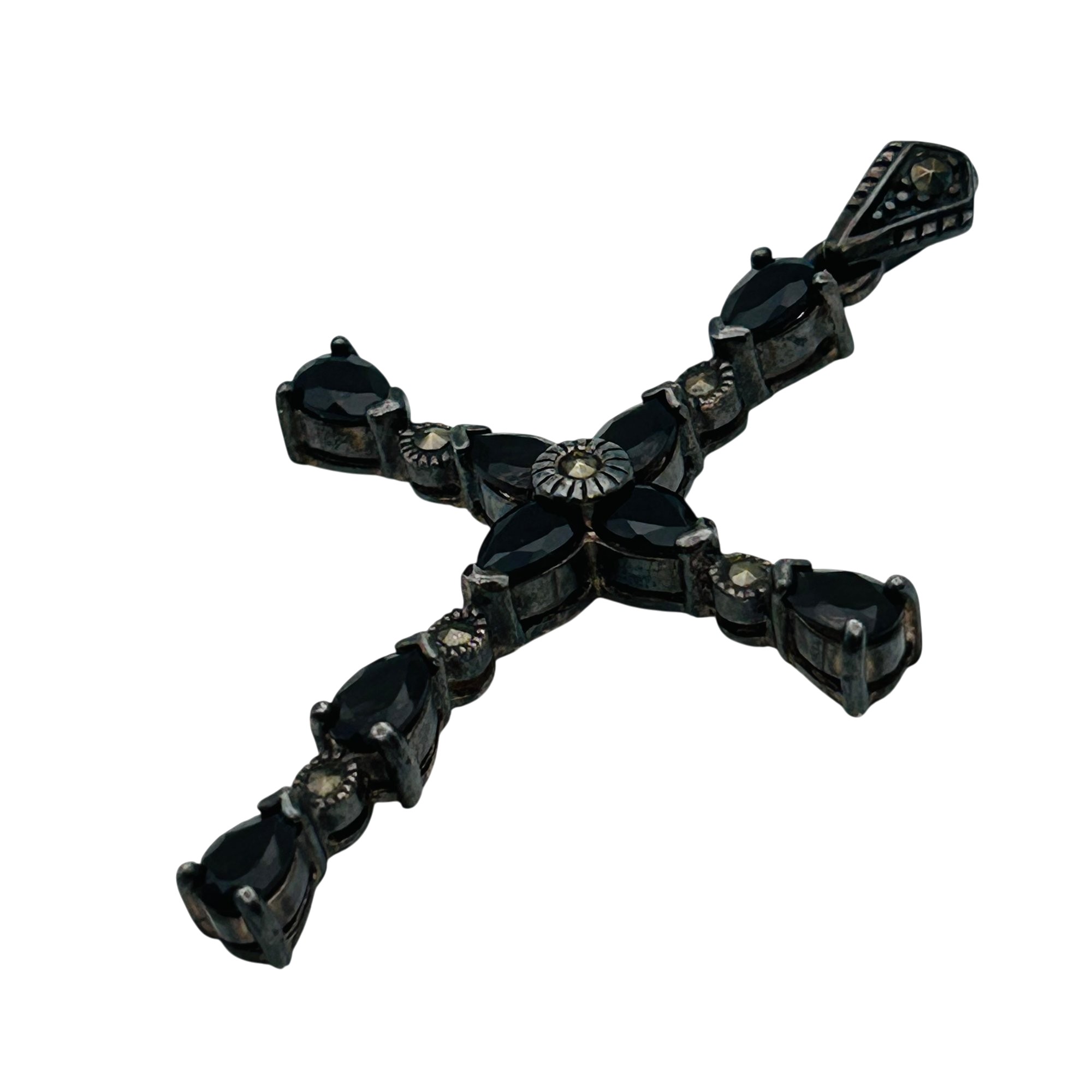 Signed Sterling Smokey Quartz Cross Pendant