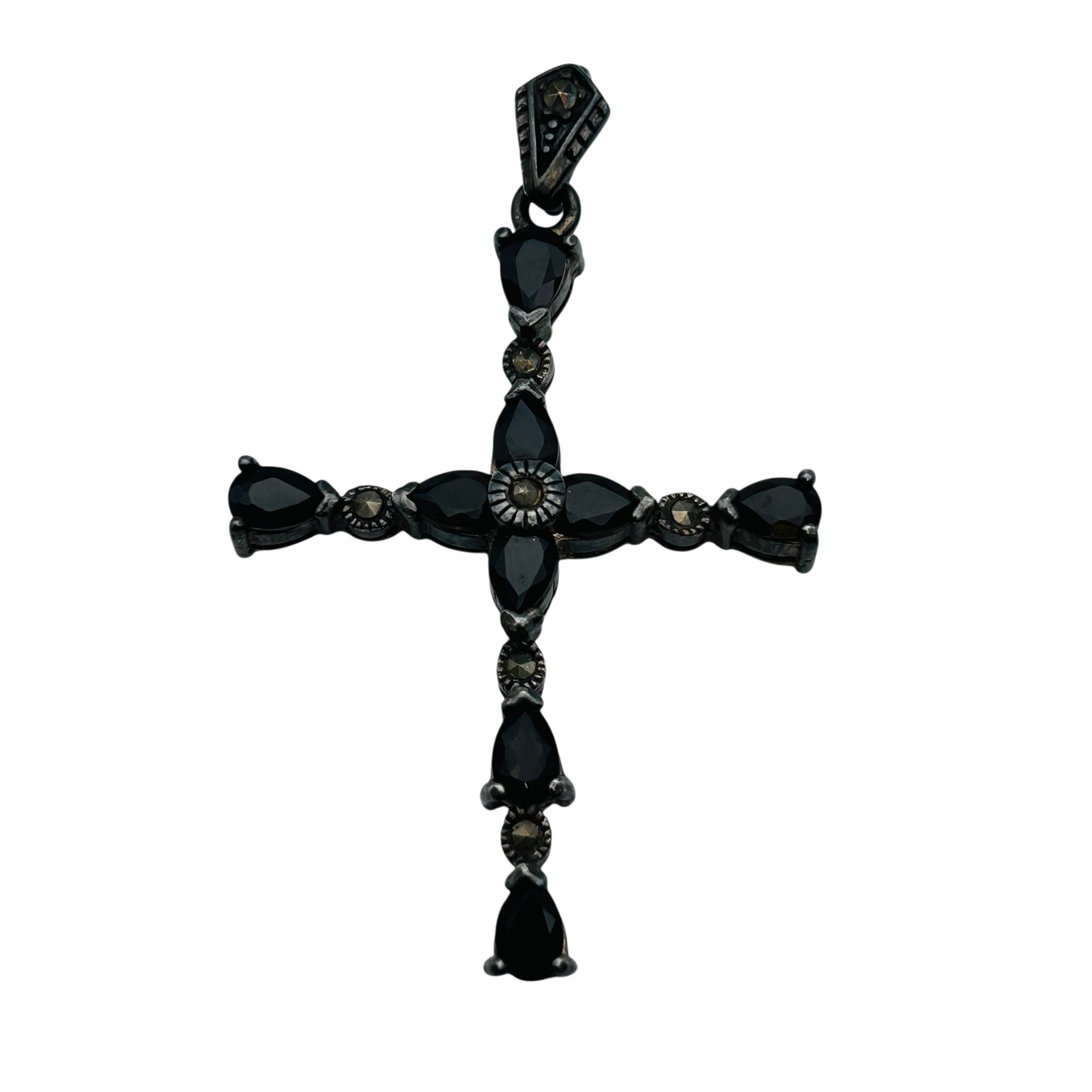 Signed Sterling Smokey Quartz Cross Pendant