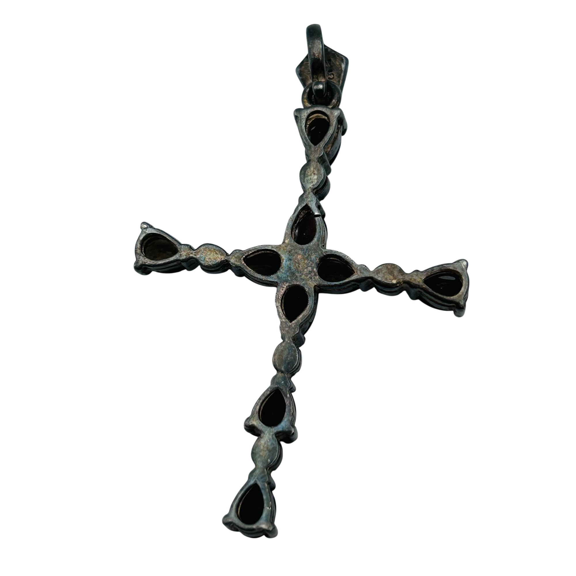 Signed Sterling Smokey Quartz Cross Pendant