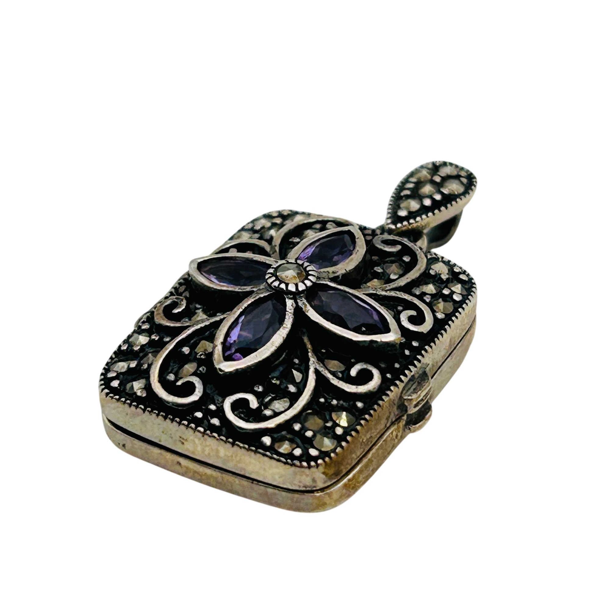 Signed Sterling Amethyst Locket Pendant