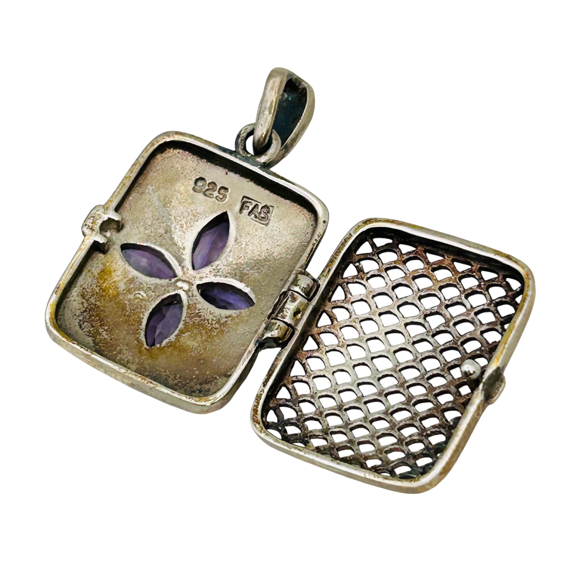 Signed Sterling Amethyst Locket Pendant