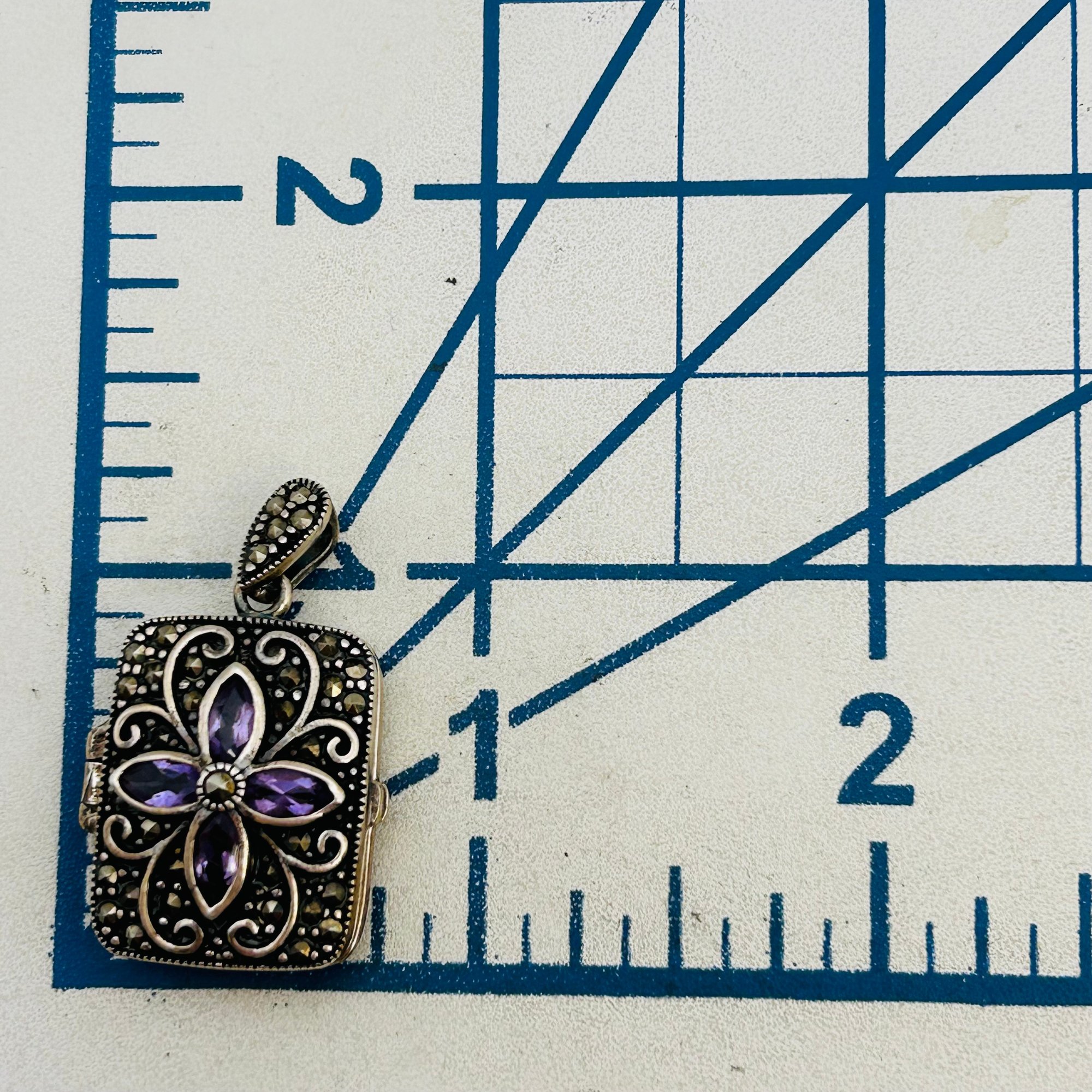 Signed Sterling Amethyst Locket Pendant