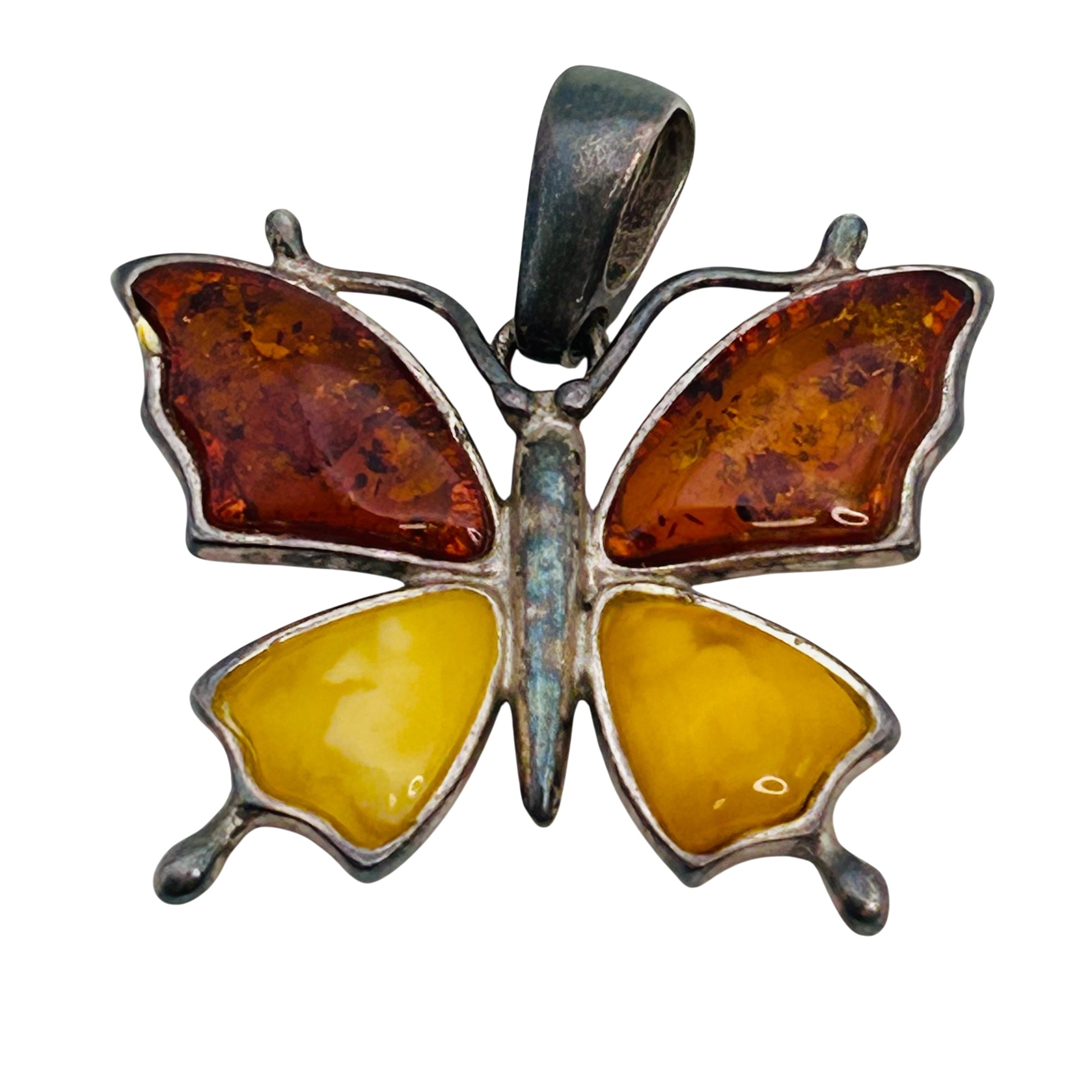 Sterling Amber Butterfly Pendant