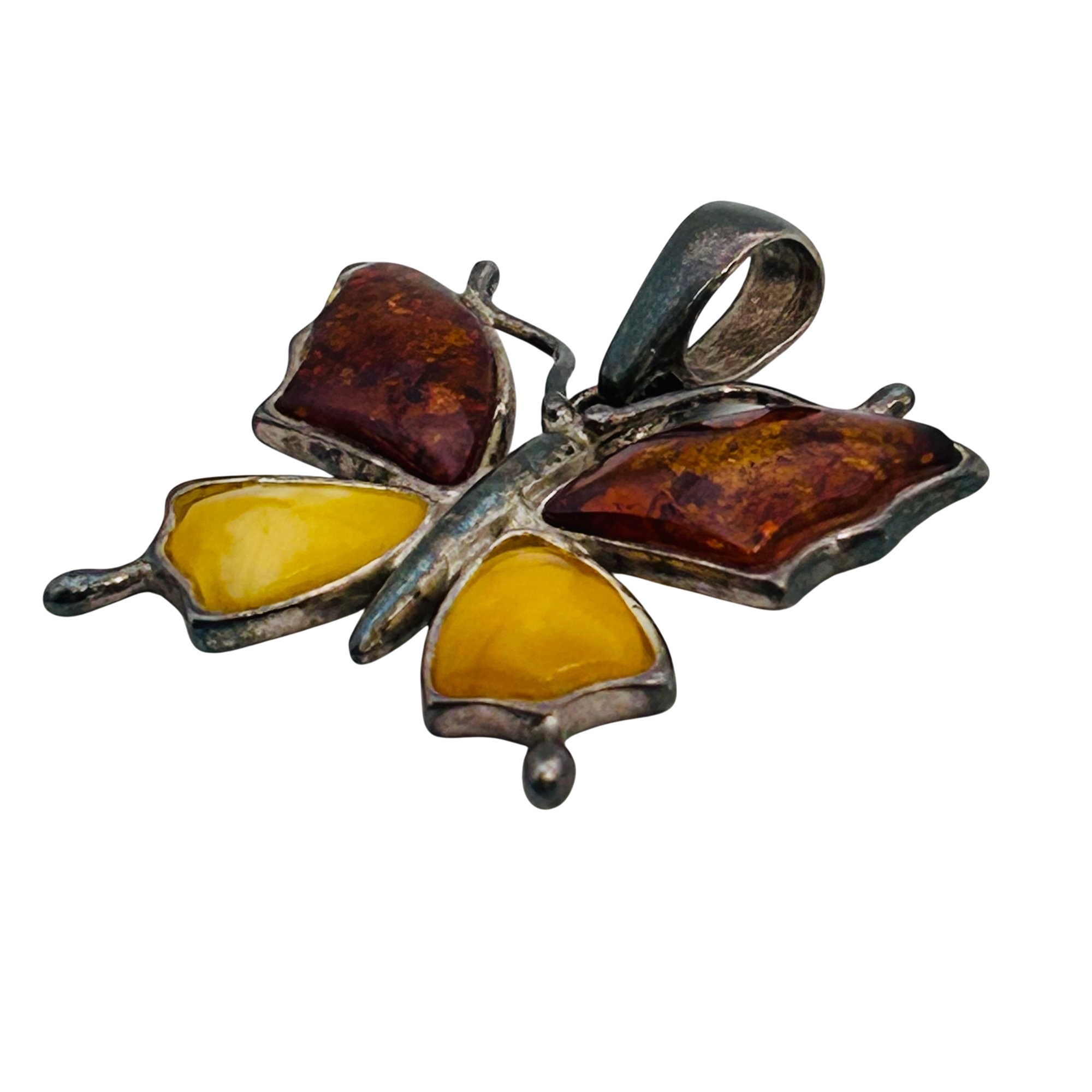 Sterling Amber Butterfly Pendant