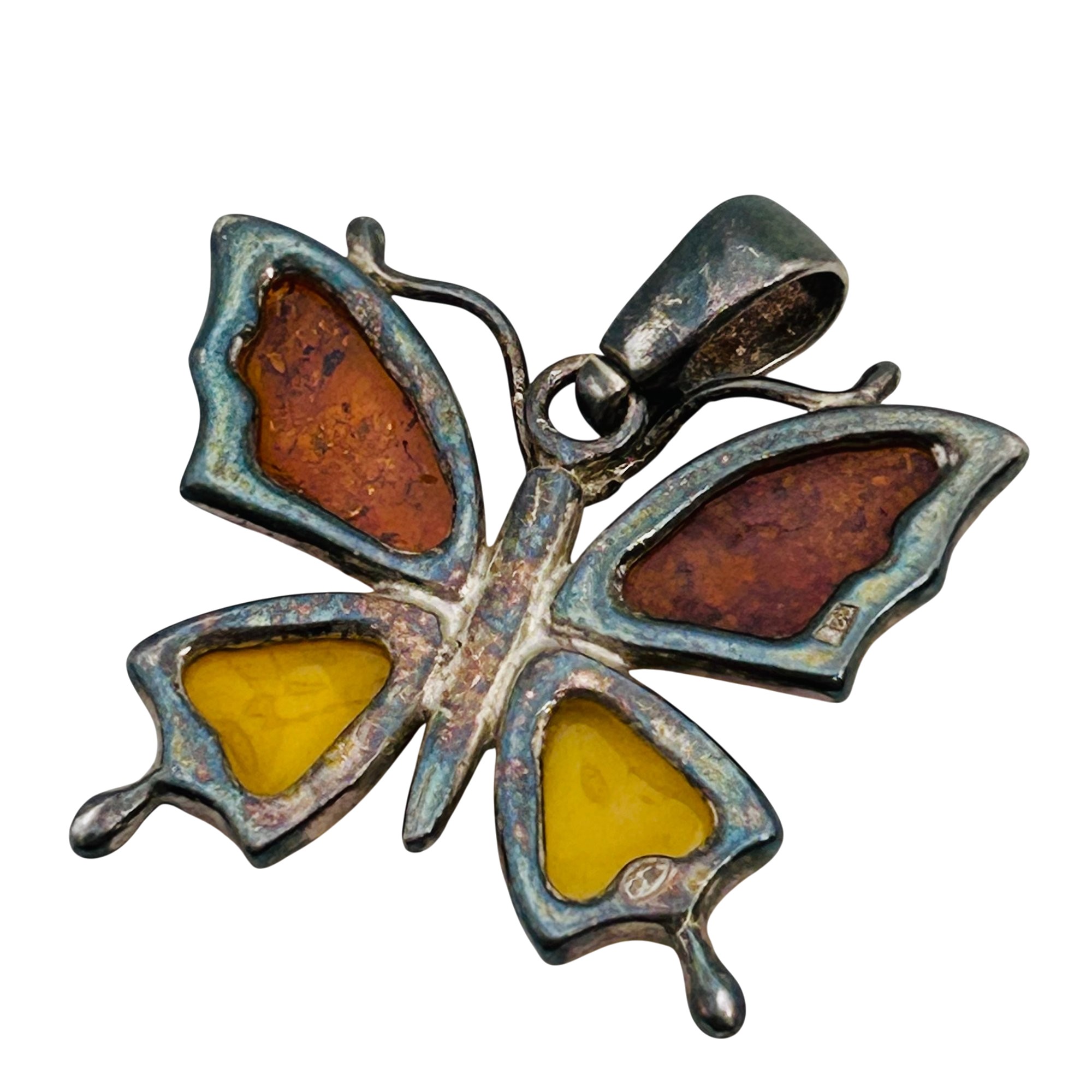Sterling Amber Butterfly Pendant
