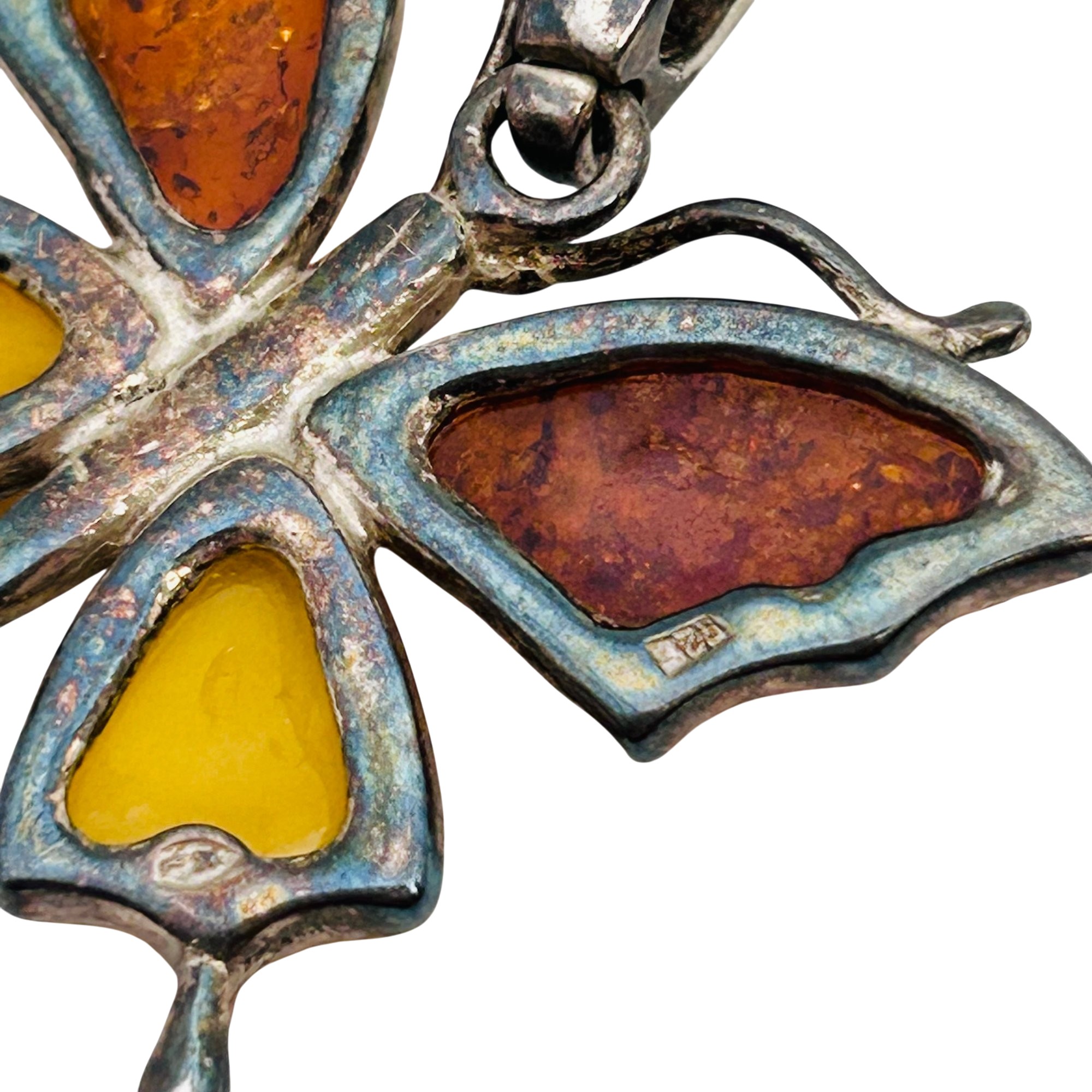 Sterling Amber Butterfly Pendant