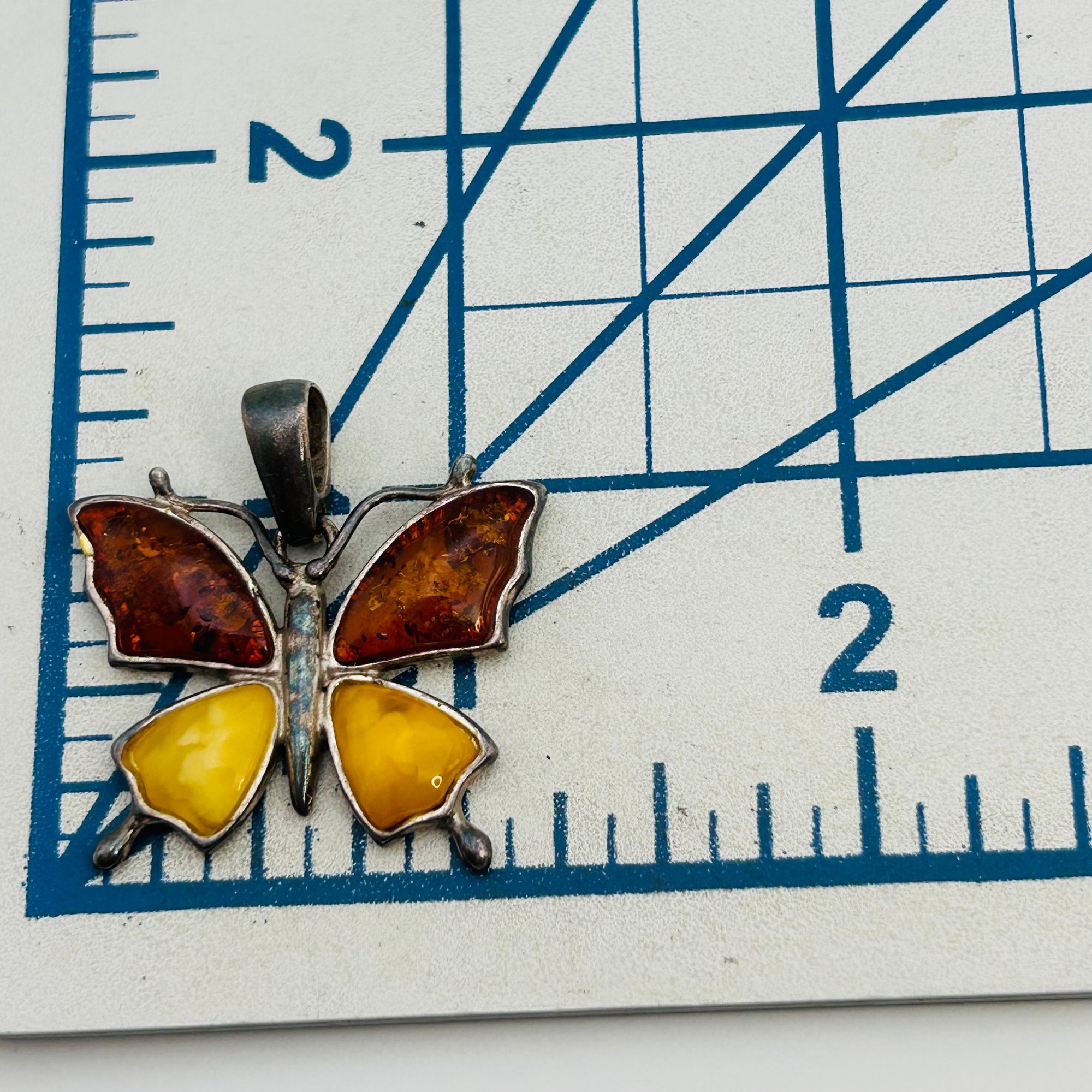 Sterling Amber Butterfly Pendant