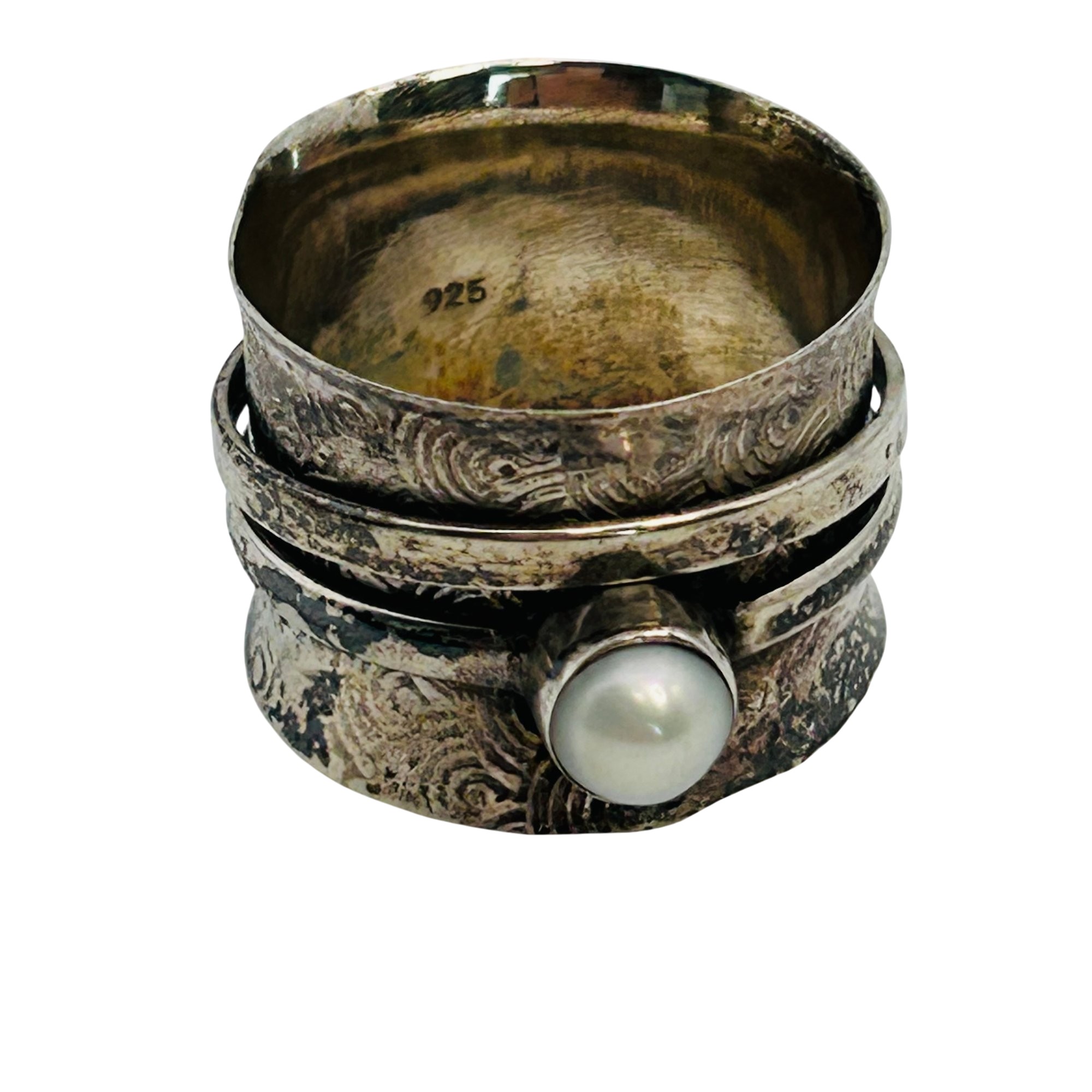 Sterling Pendant Wide Band Ring Sz 6