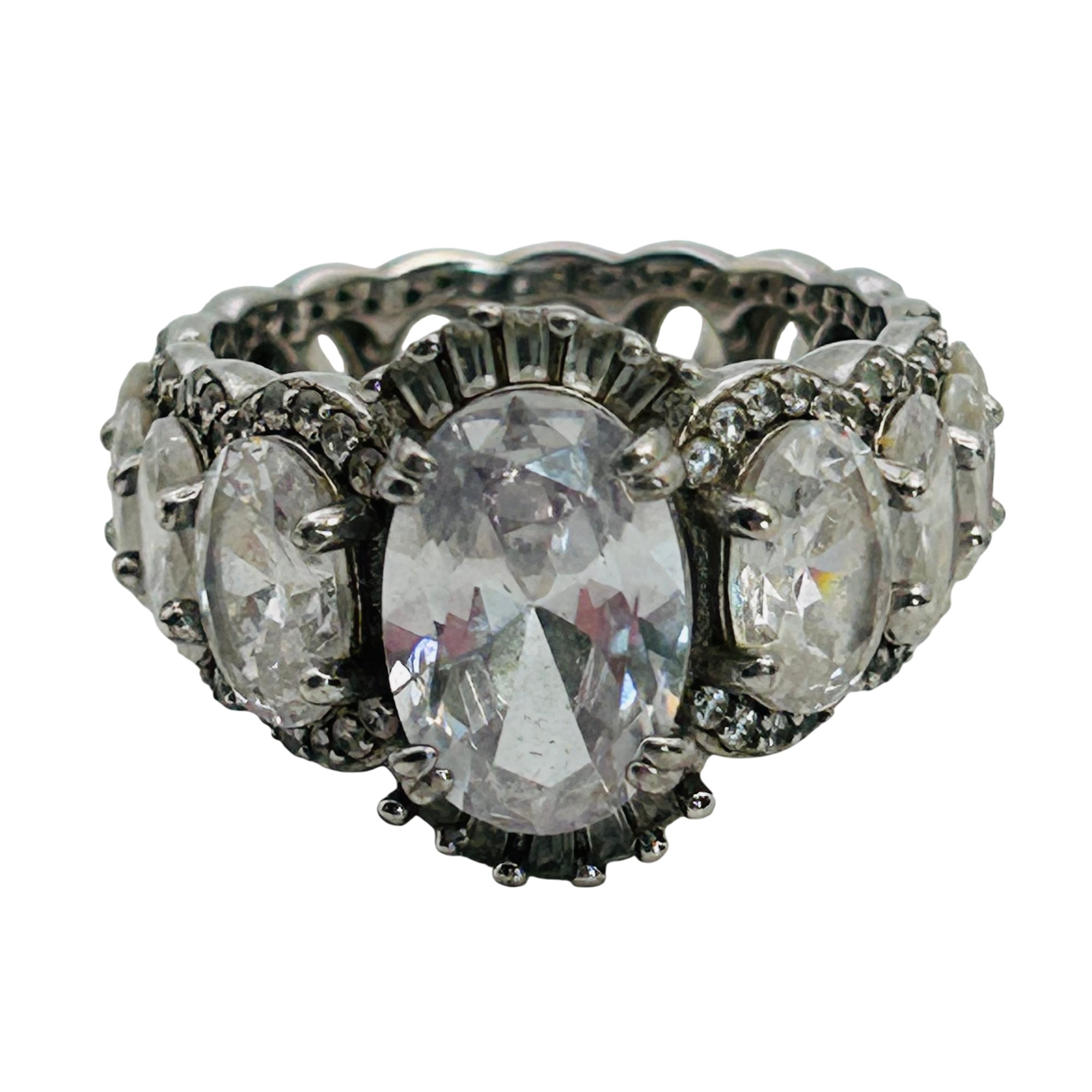 Sterling Rhinestone Ring Sz 9