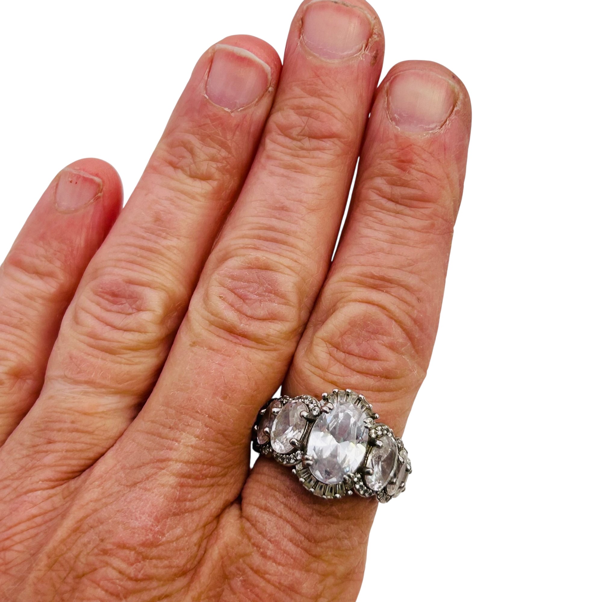 Sterling Rhinestone Ring Sz 9