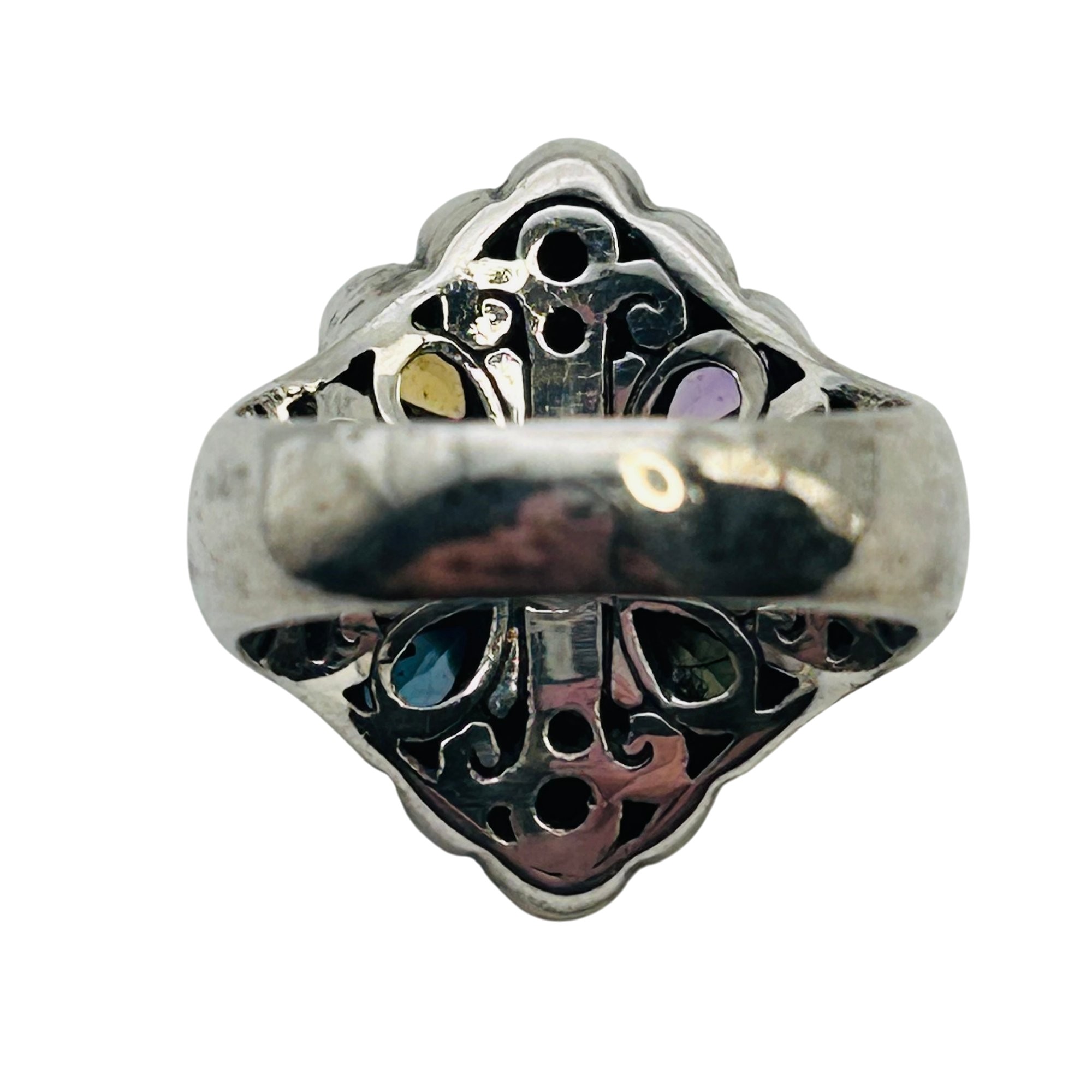 Signed Sterling And 18k Multi-gem Ring Sz 7
