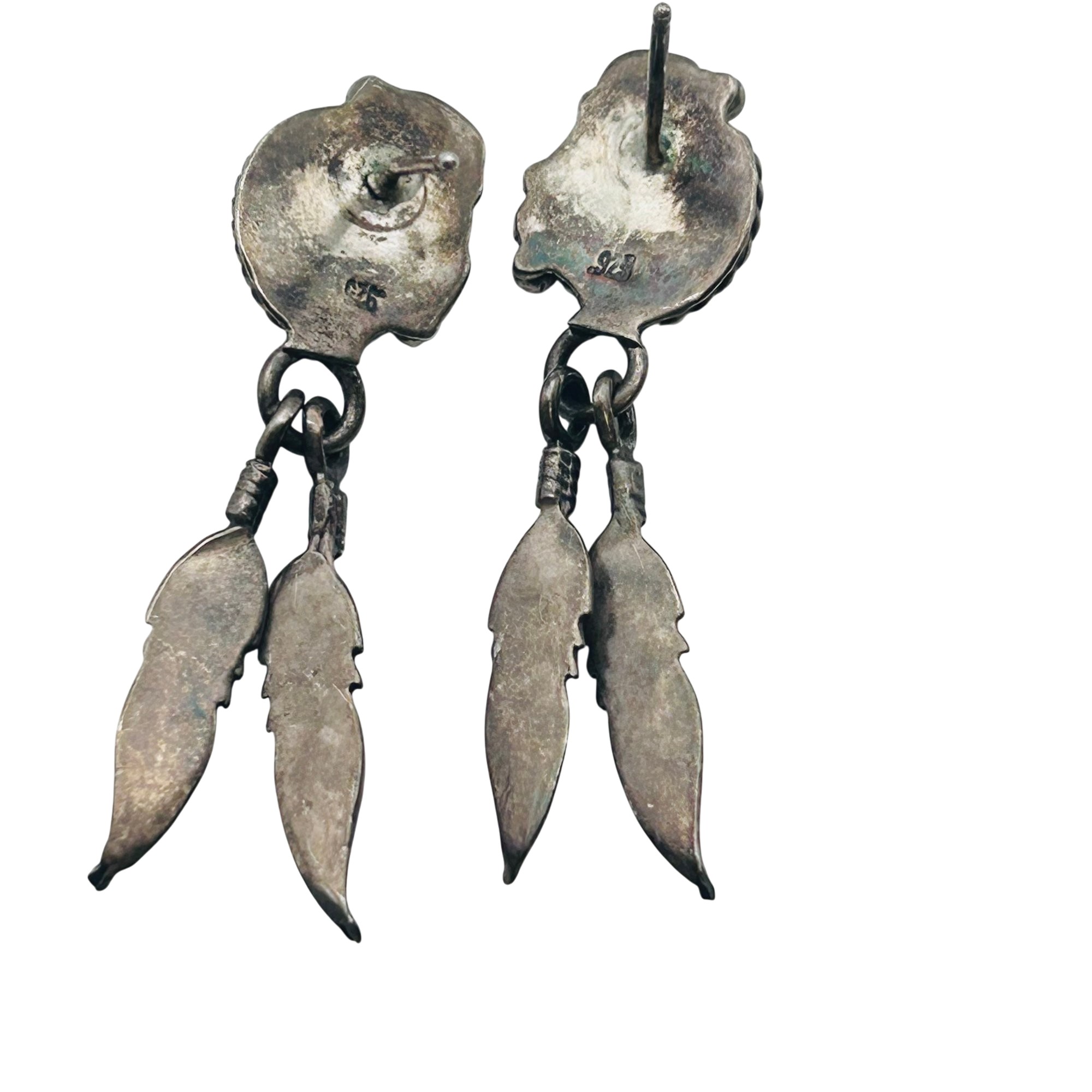Southwest Sterling Coral Feather Earrings