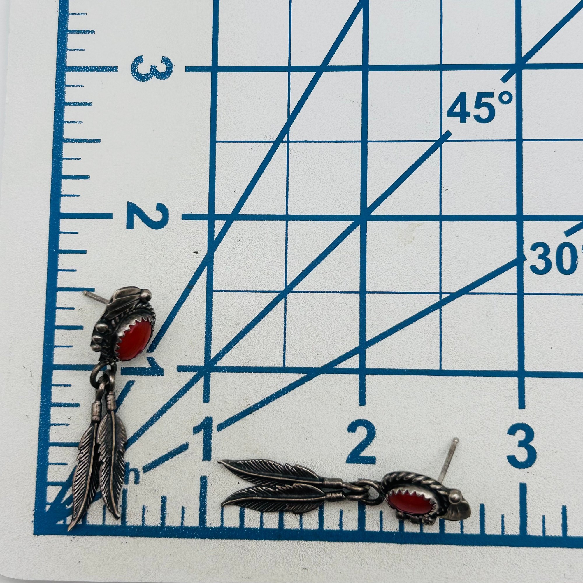 Southwest Sterling Coral Feather Earrings