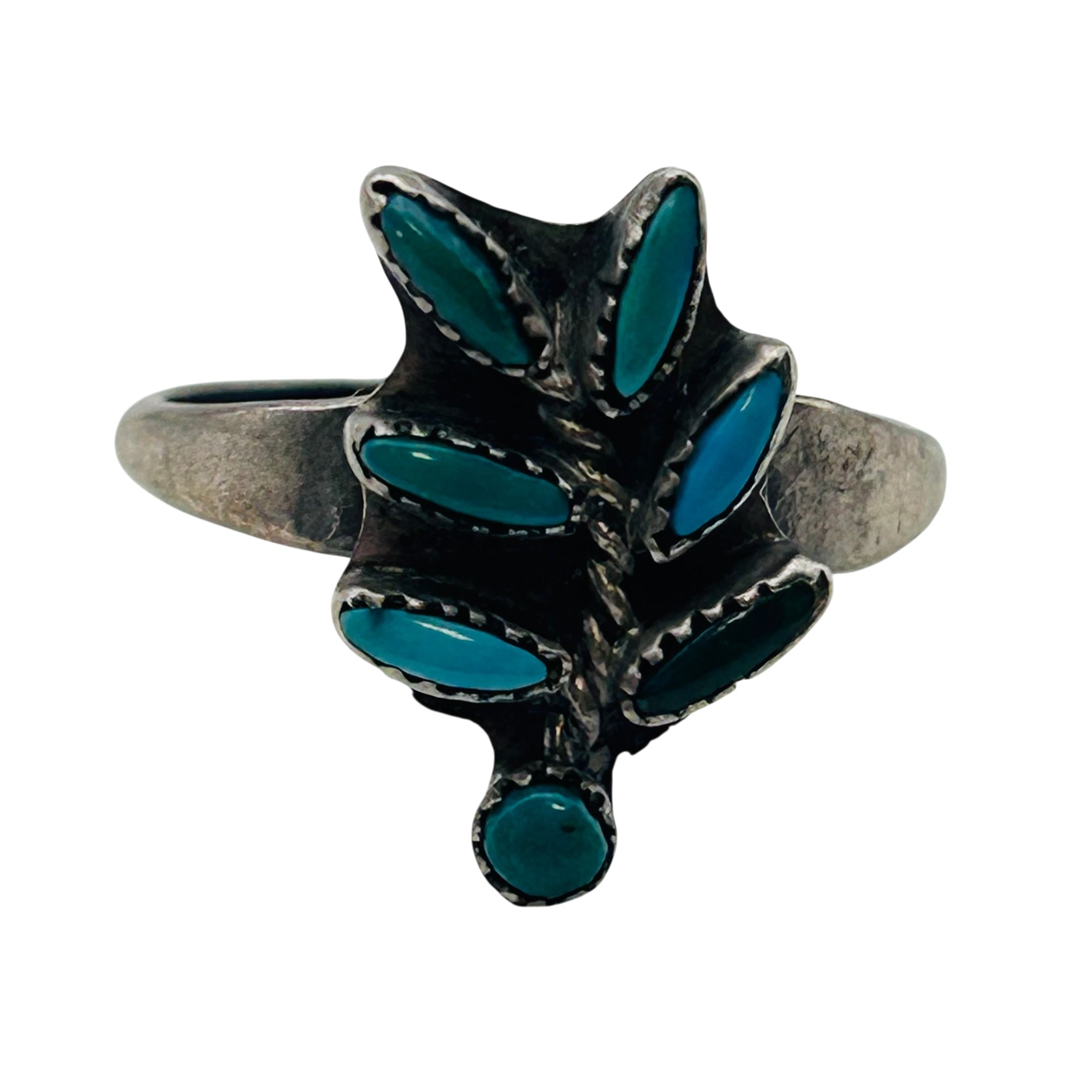 Signed Zuni Sterling Needlepoint Turquoise Ring Sz 8