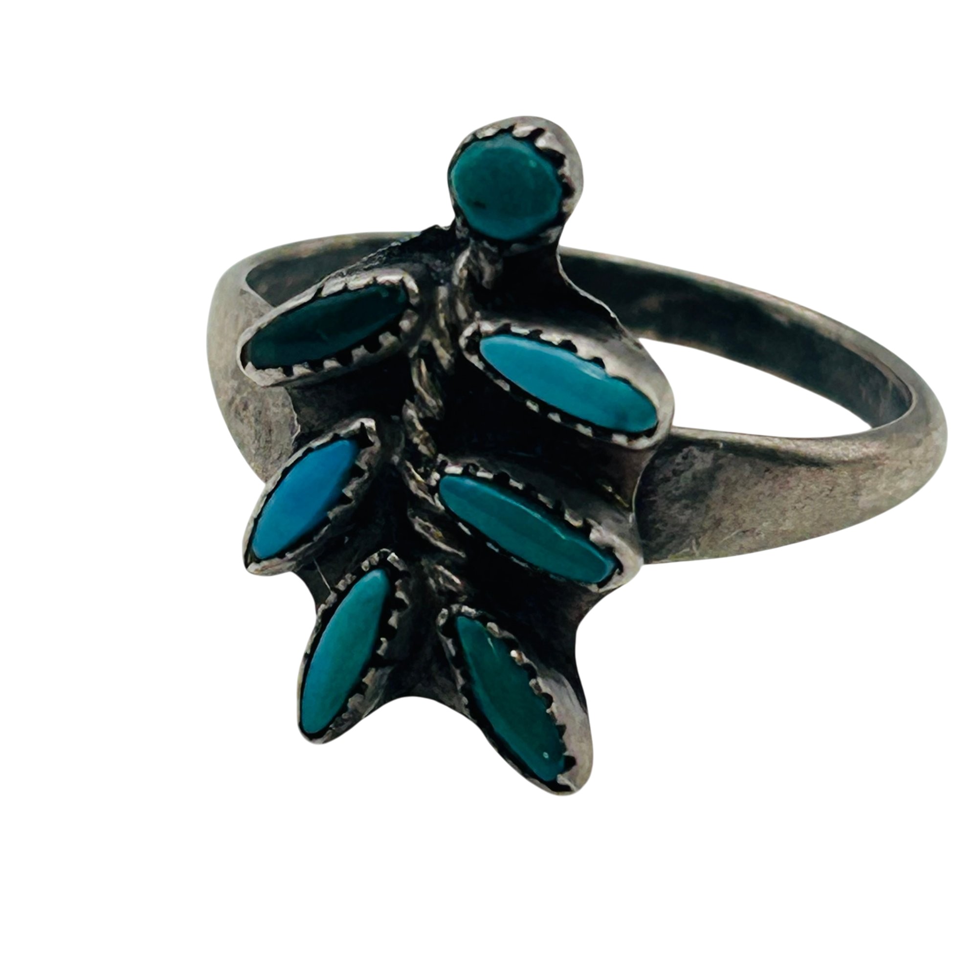 Signed Zuni Sterling Needlepoint Turquoise Ring Sz 8