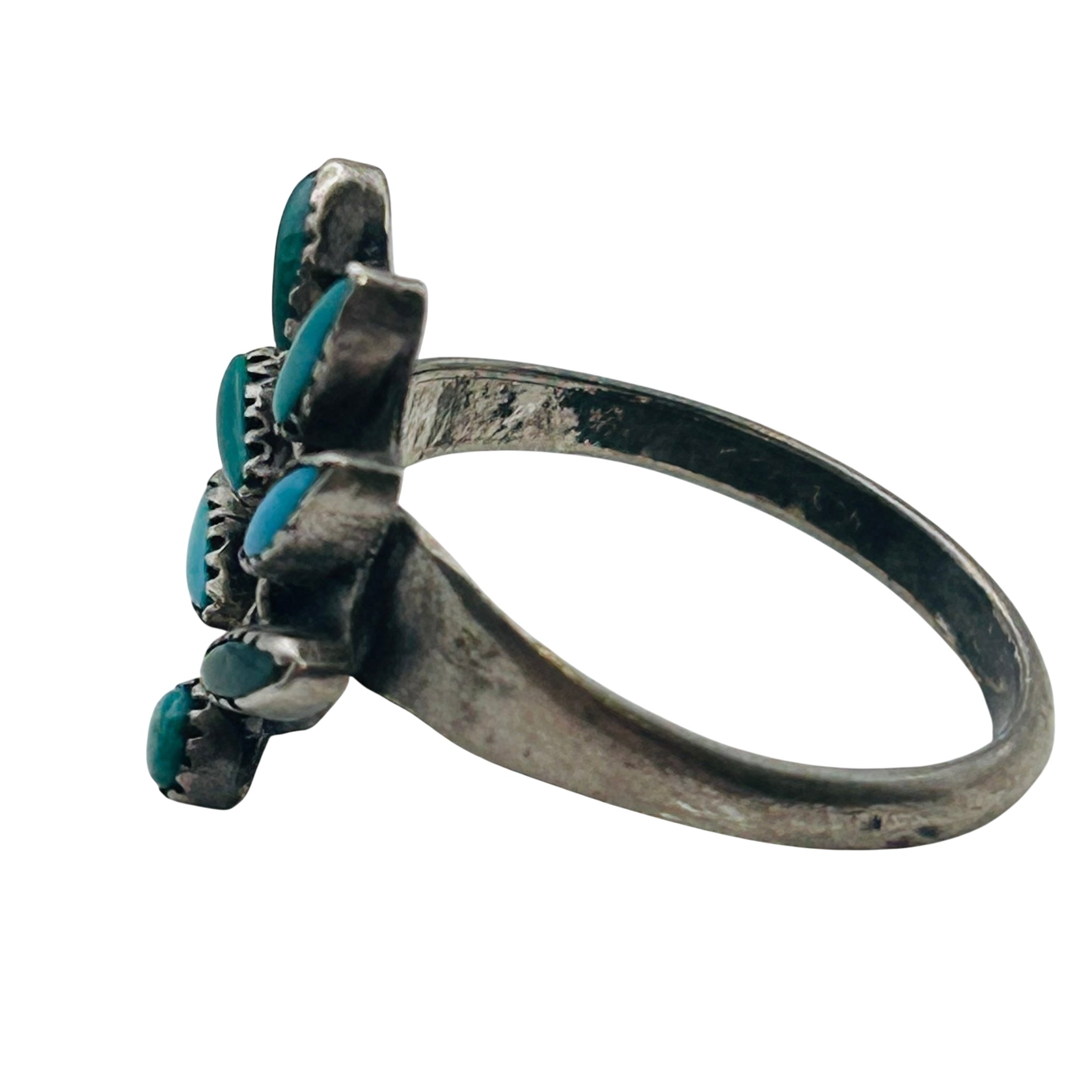 Signed Zuni Sterling Needlepoint Turquoise Ring Sz 8