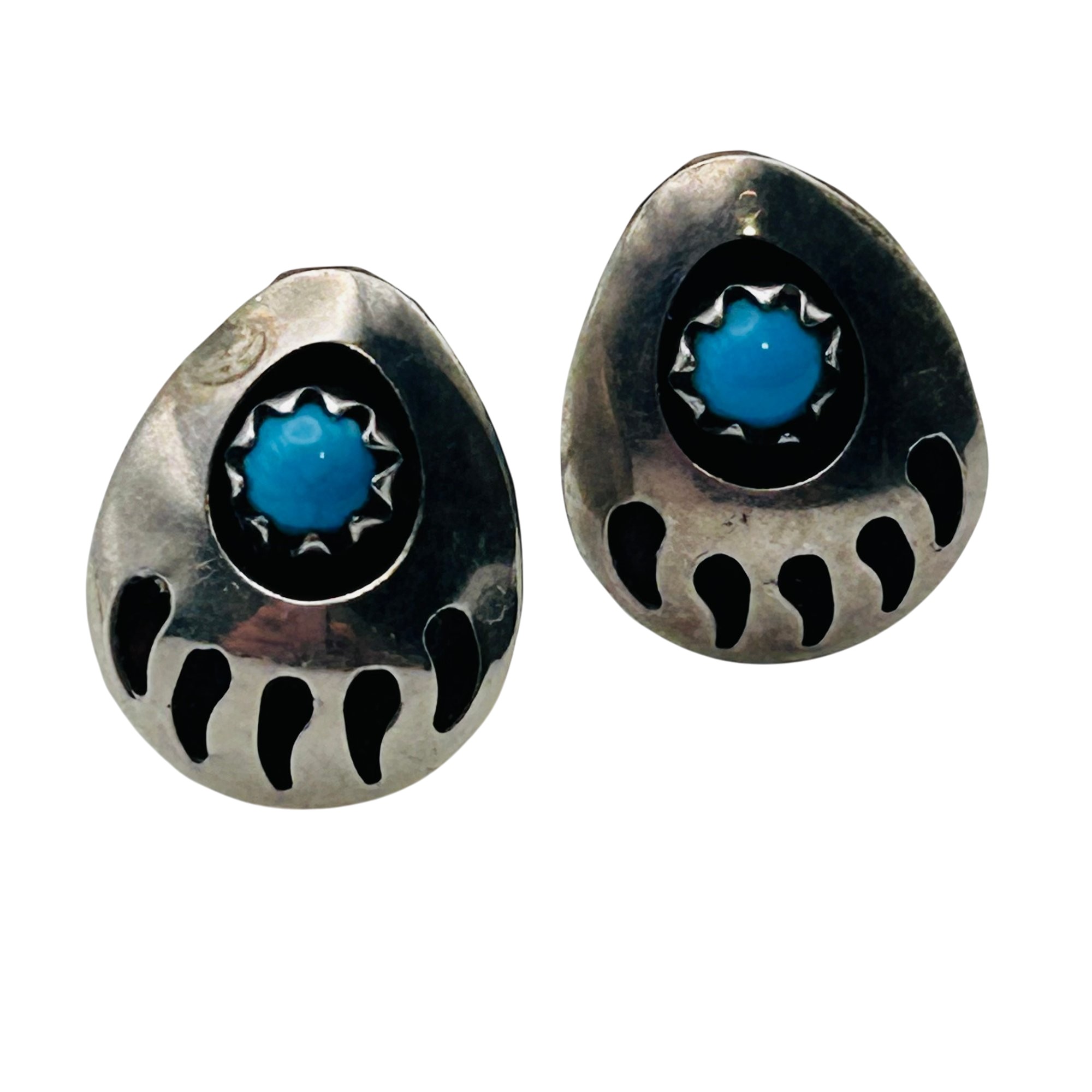 Southwest Sterling Bear Claw Earrings