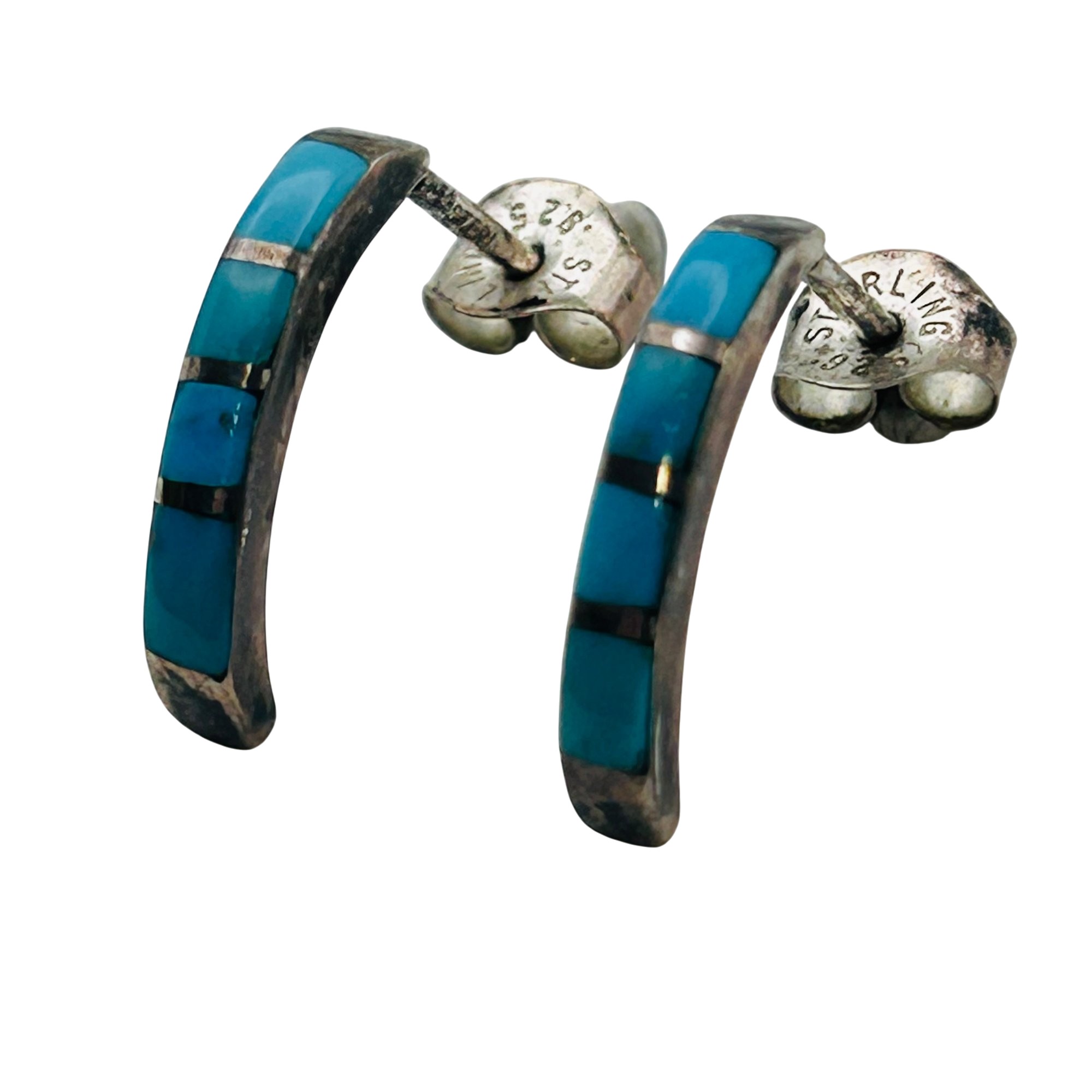 Navajo Sterling Inlay Turquoise Half Hoop Earring