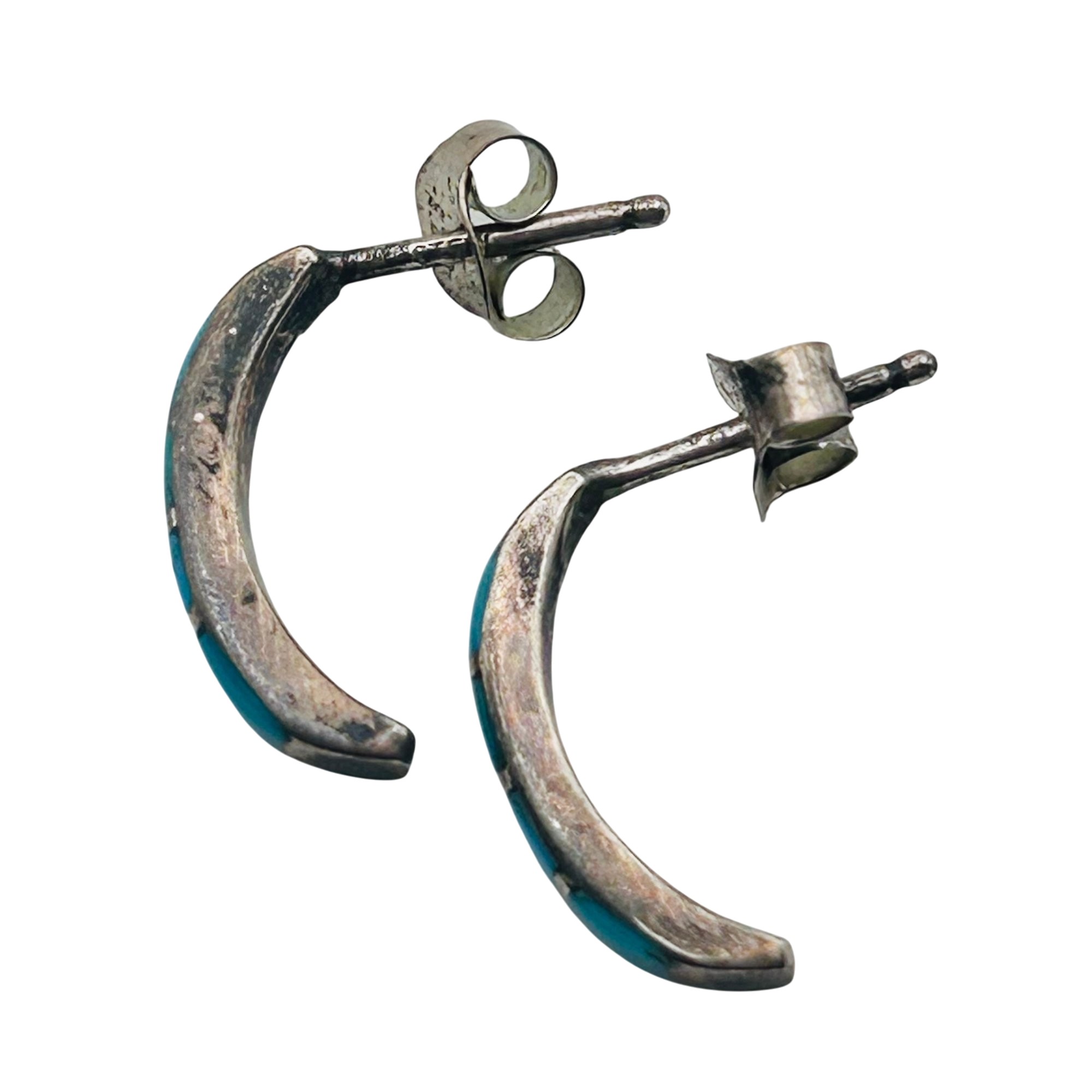 Navajo Sterling Inlay Turquoise Half Hoop Earring