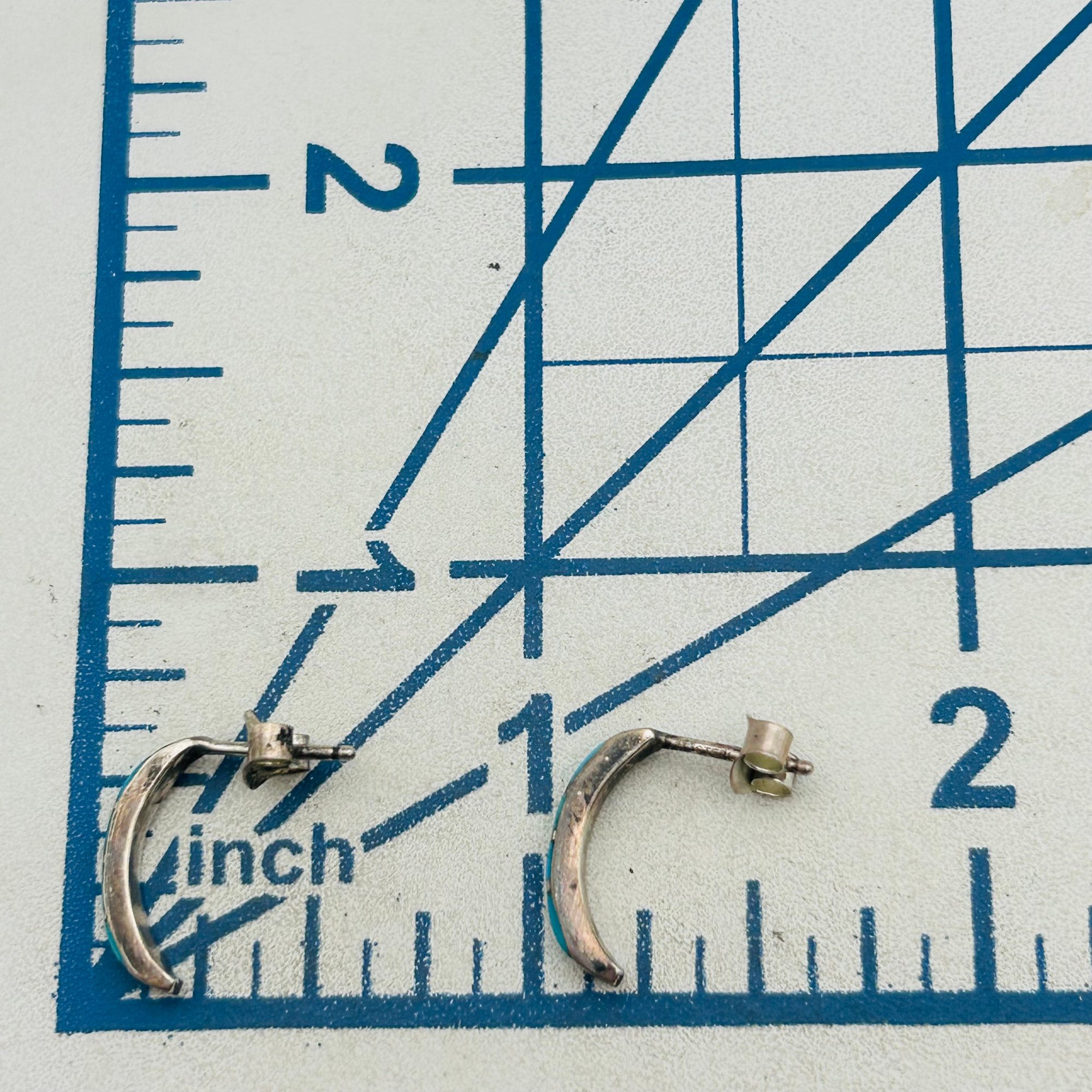 Navajo Sterling Inlay Turquoise Half Hoop Earring