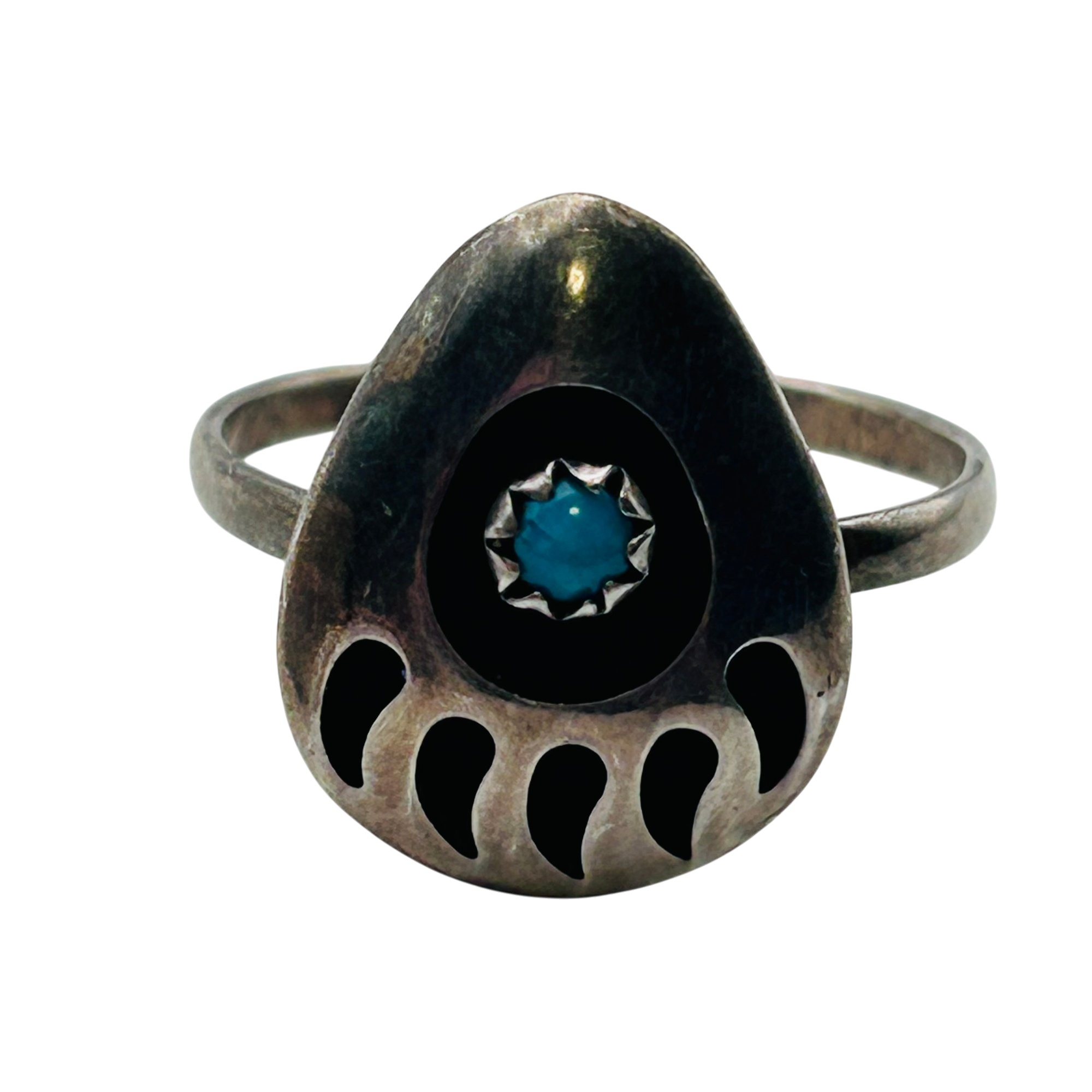 Native Sterling Turquoise Bear Claw Ring Sz 7