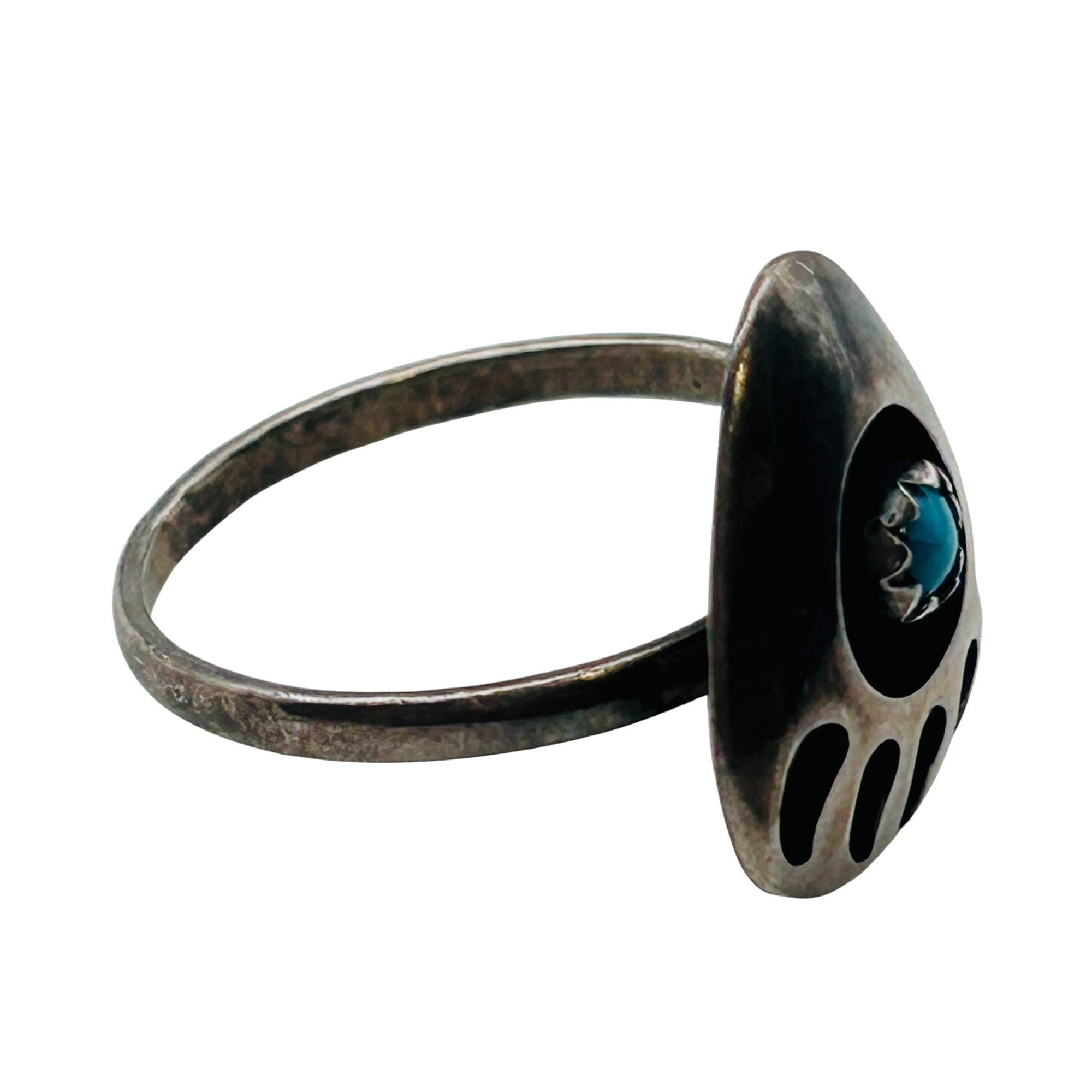 Native Sterling Turquoise Bear Claw Ring Sz 7