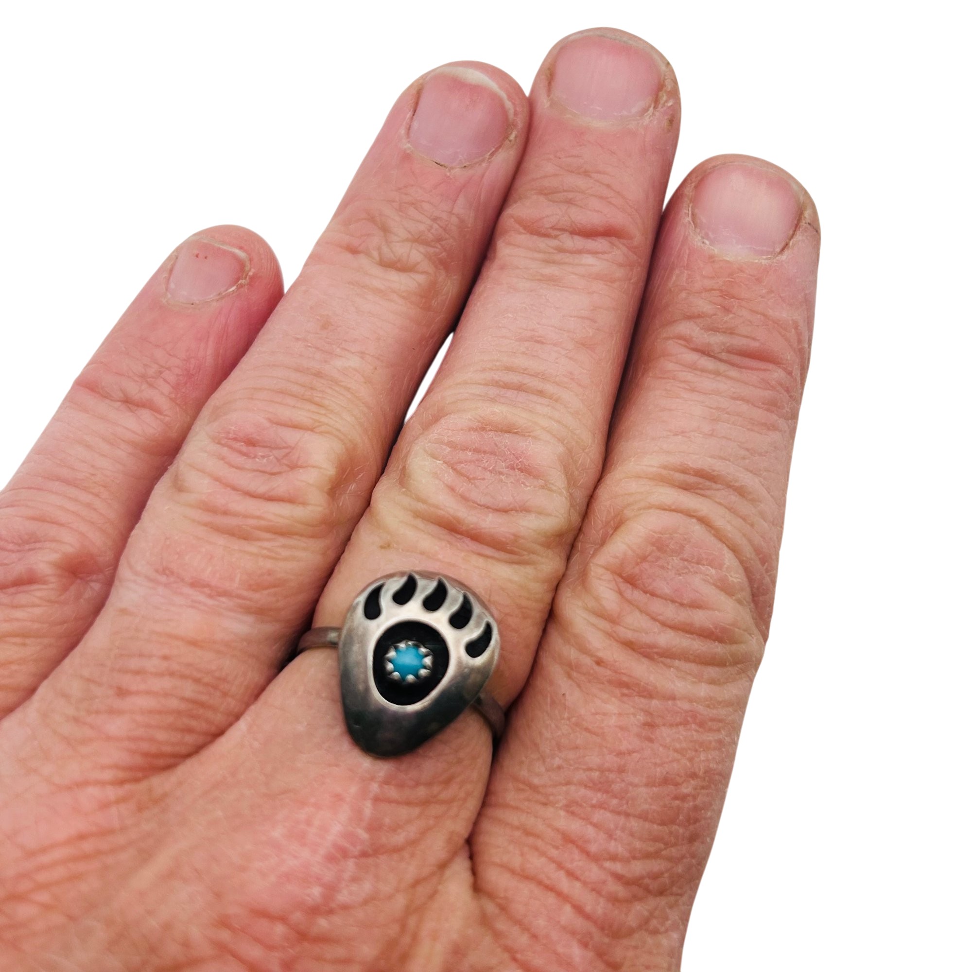 Native Sterling Turquoise Bear Claw Ring Sz 7