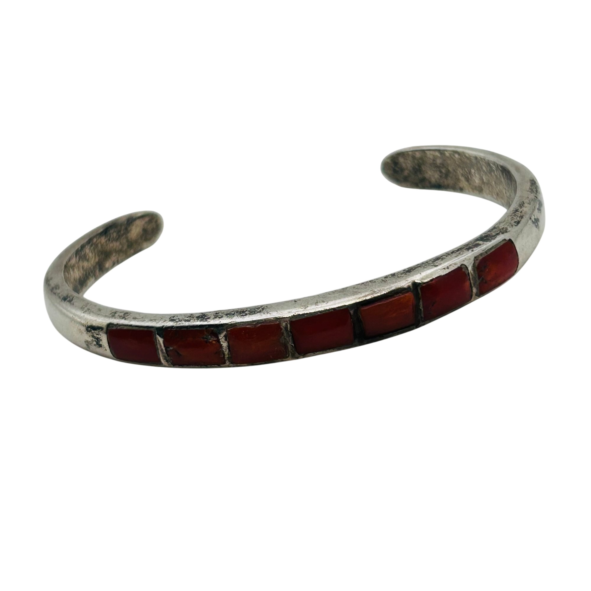 Native Sterling Inlay Coral Cuff Bracelet
