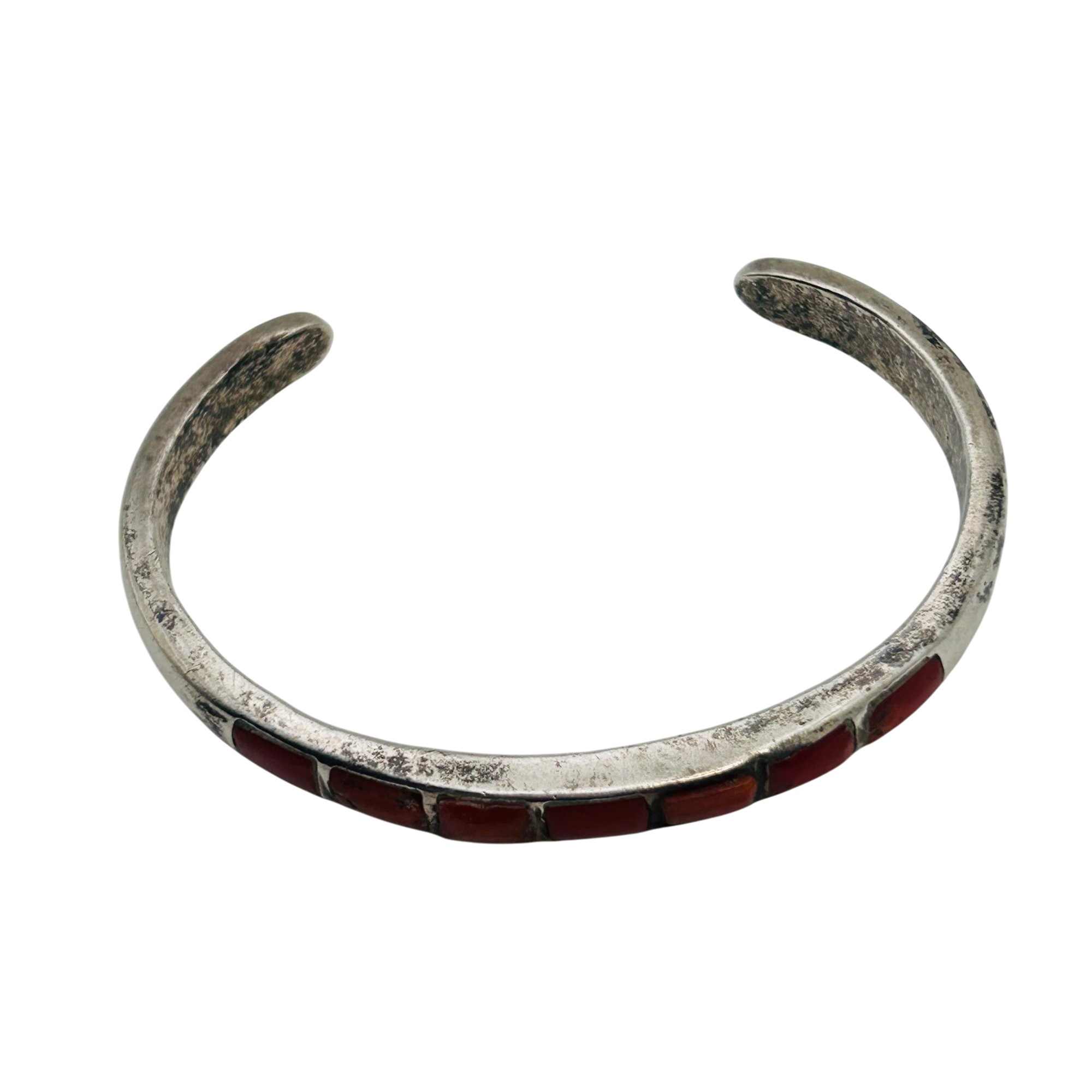 Native Sterling Inlay Coral Cuff Bracelet