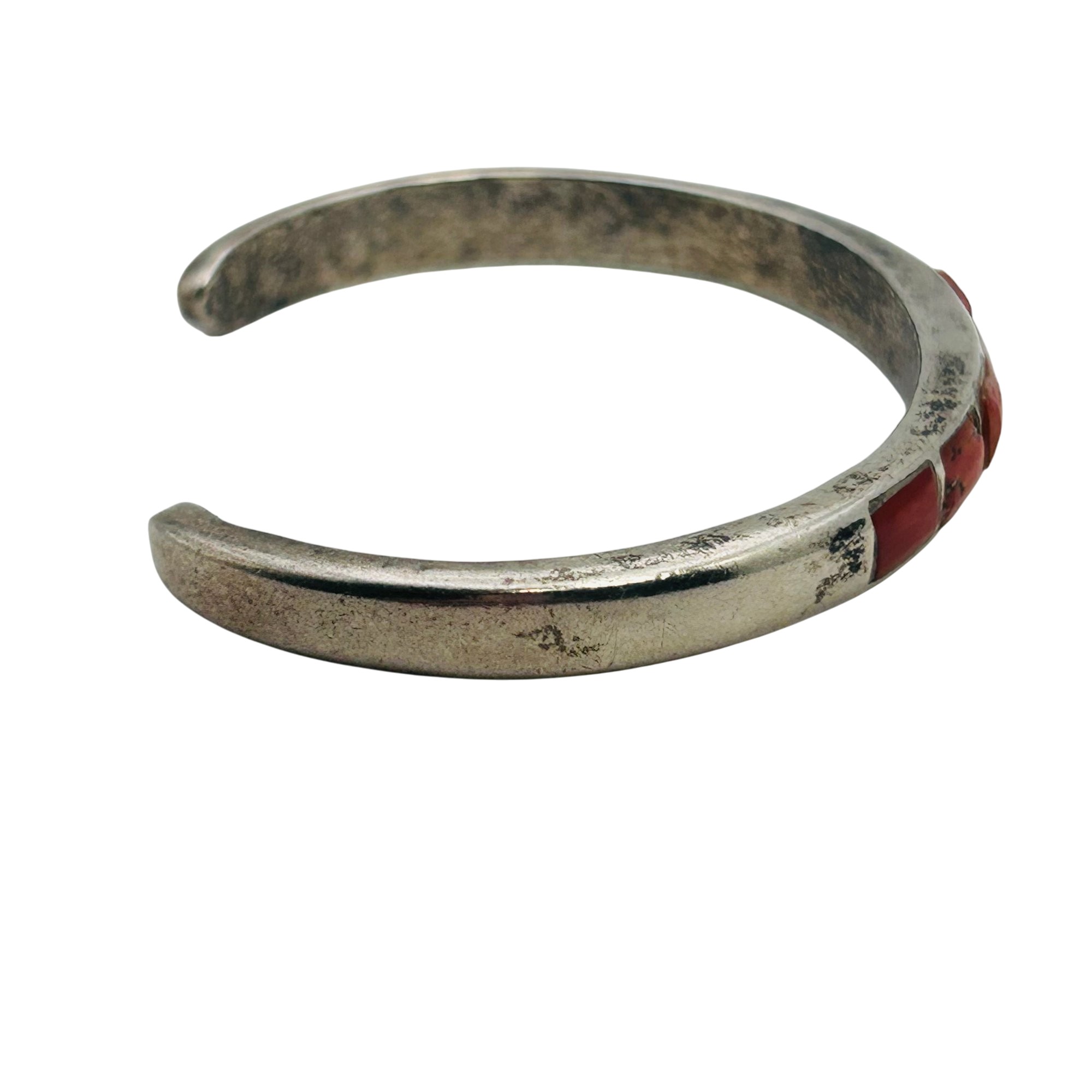 Native Sterling Inlay Coral Cuff Bracelet